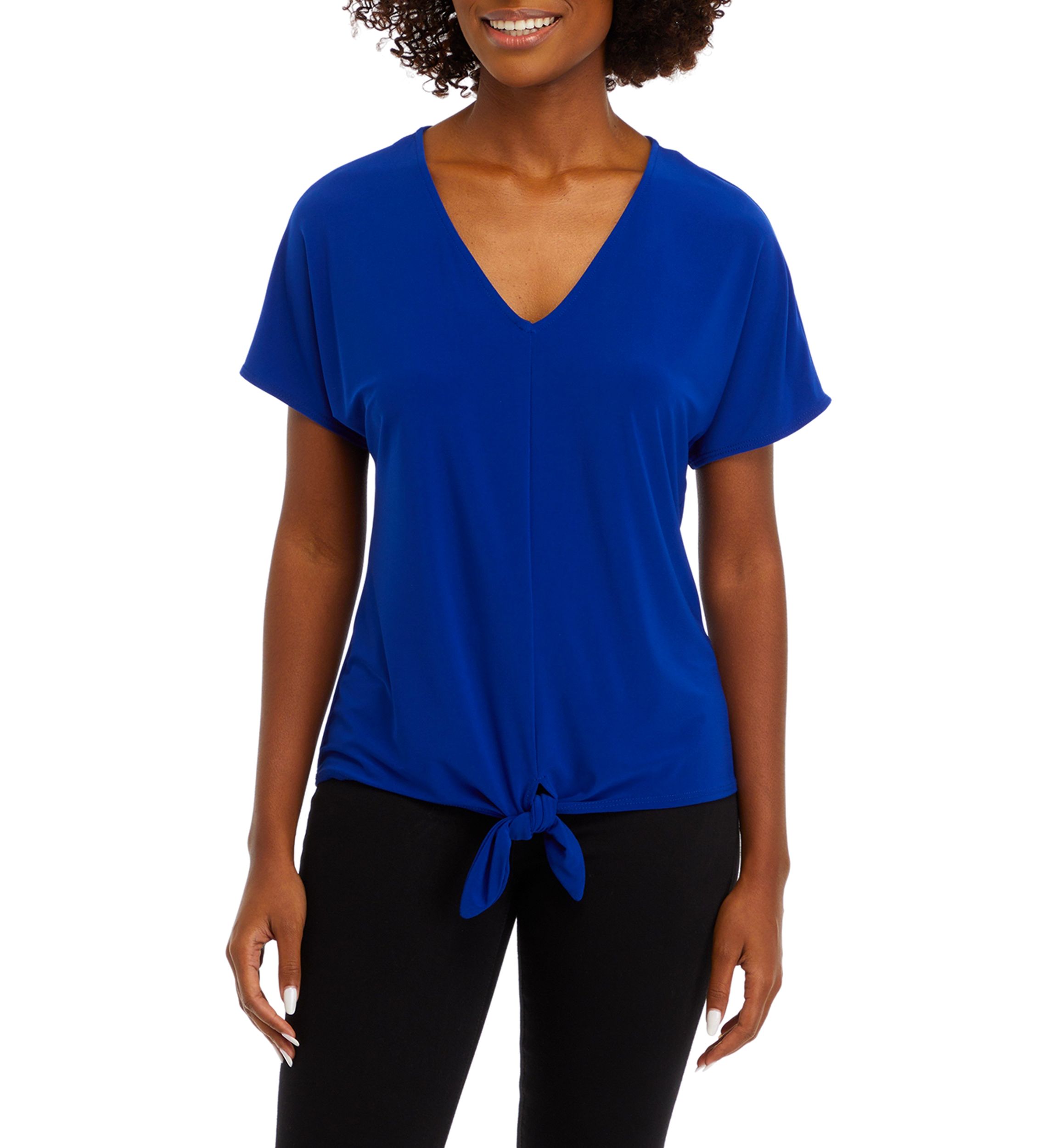 Womens Short Sleeve Tie Front Blouse
