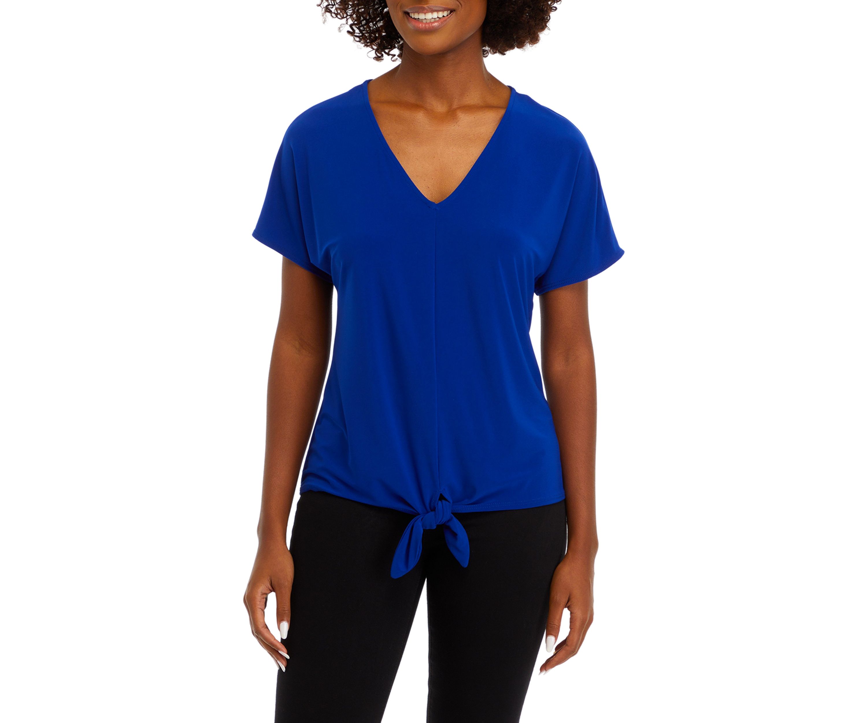 Womens Short Sleeve Tie Front Blouse