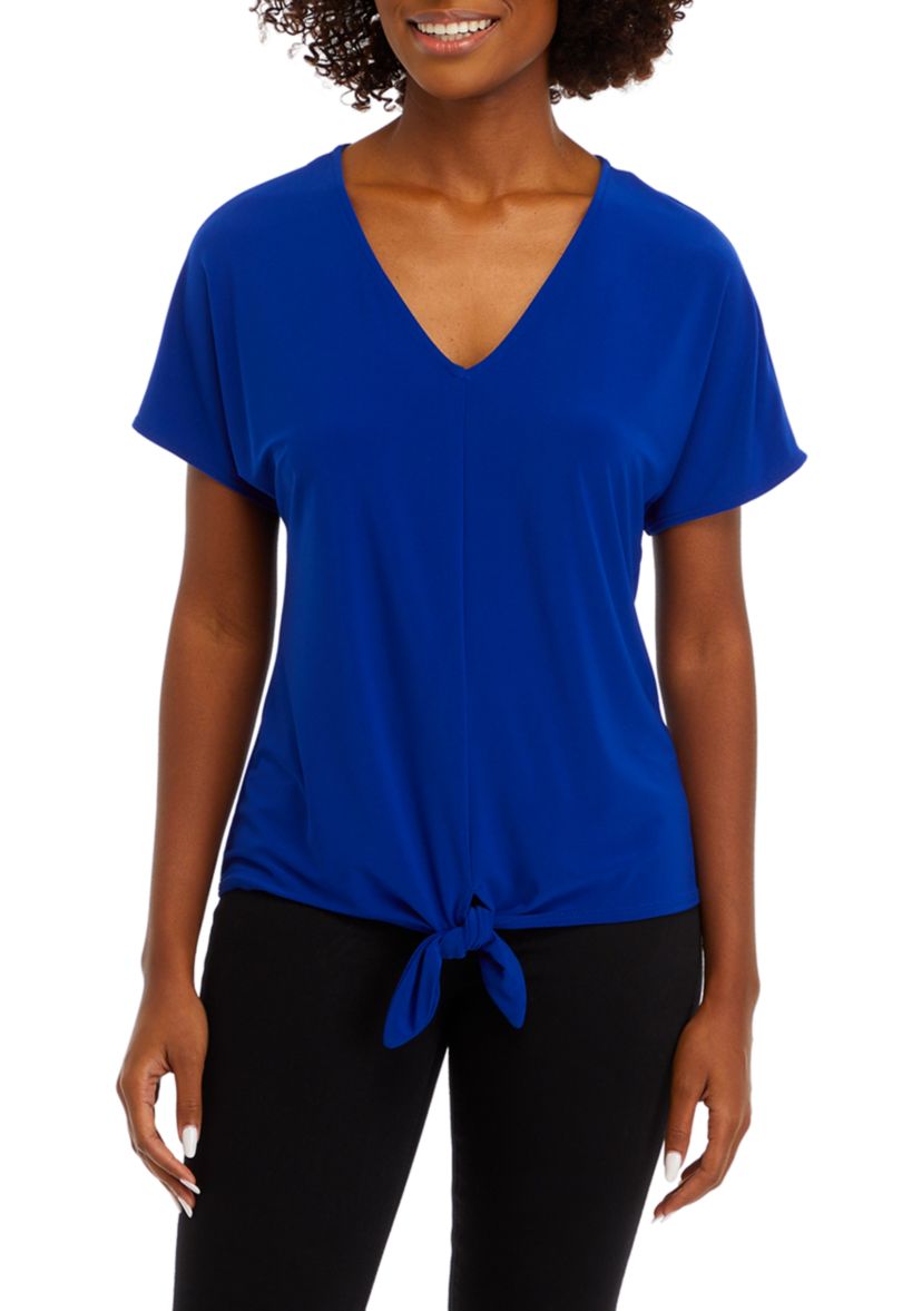 Womens Short Sleeve Tie Front Blouse