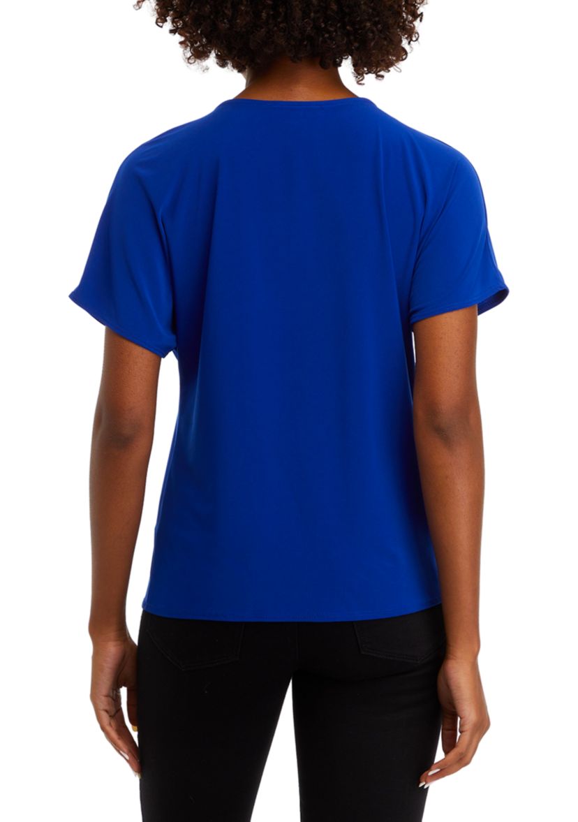 Womens Short Sleeve Tie Front Blouse