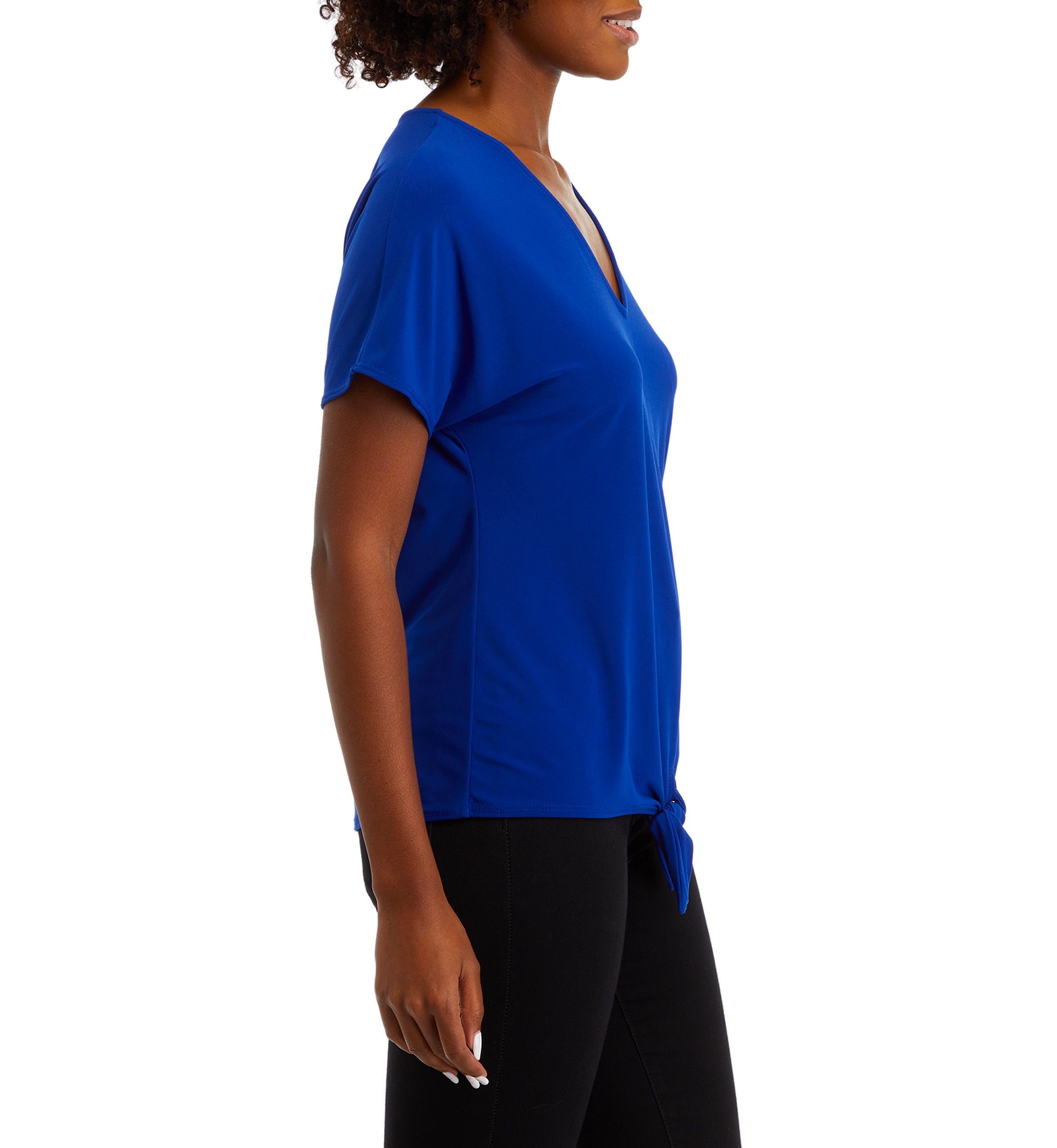 Womens Short Sleeve Tie Front Blouse