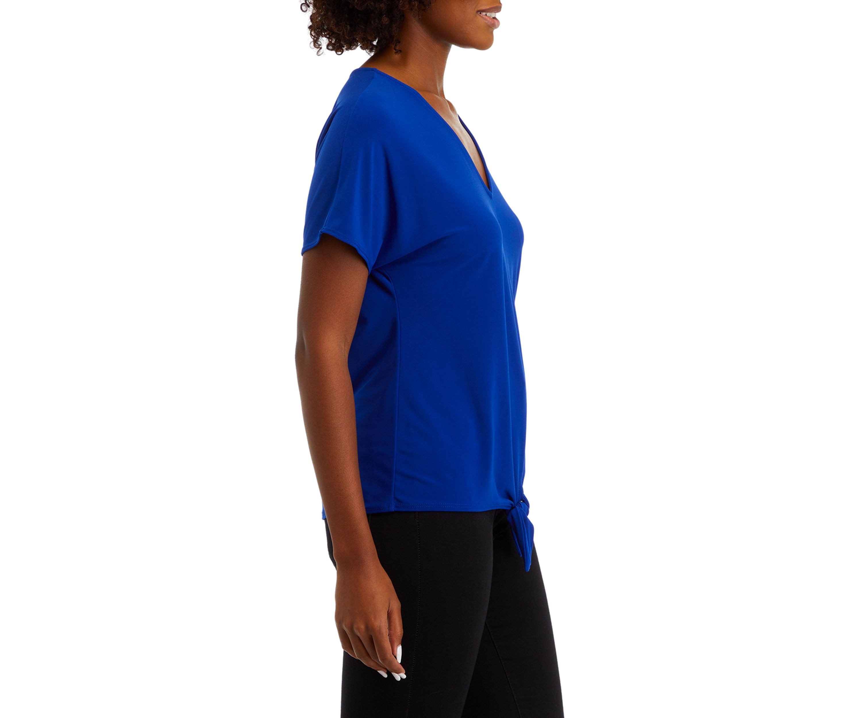 Womens Short Sleeve Tie Front Blouse