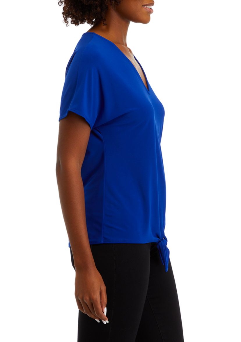 Womens Short Sleeve Tie Front Blouse