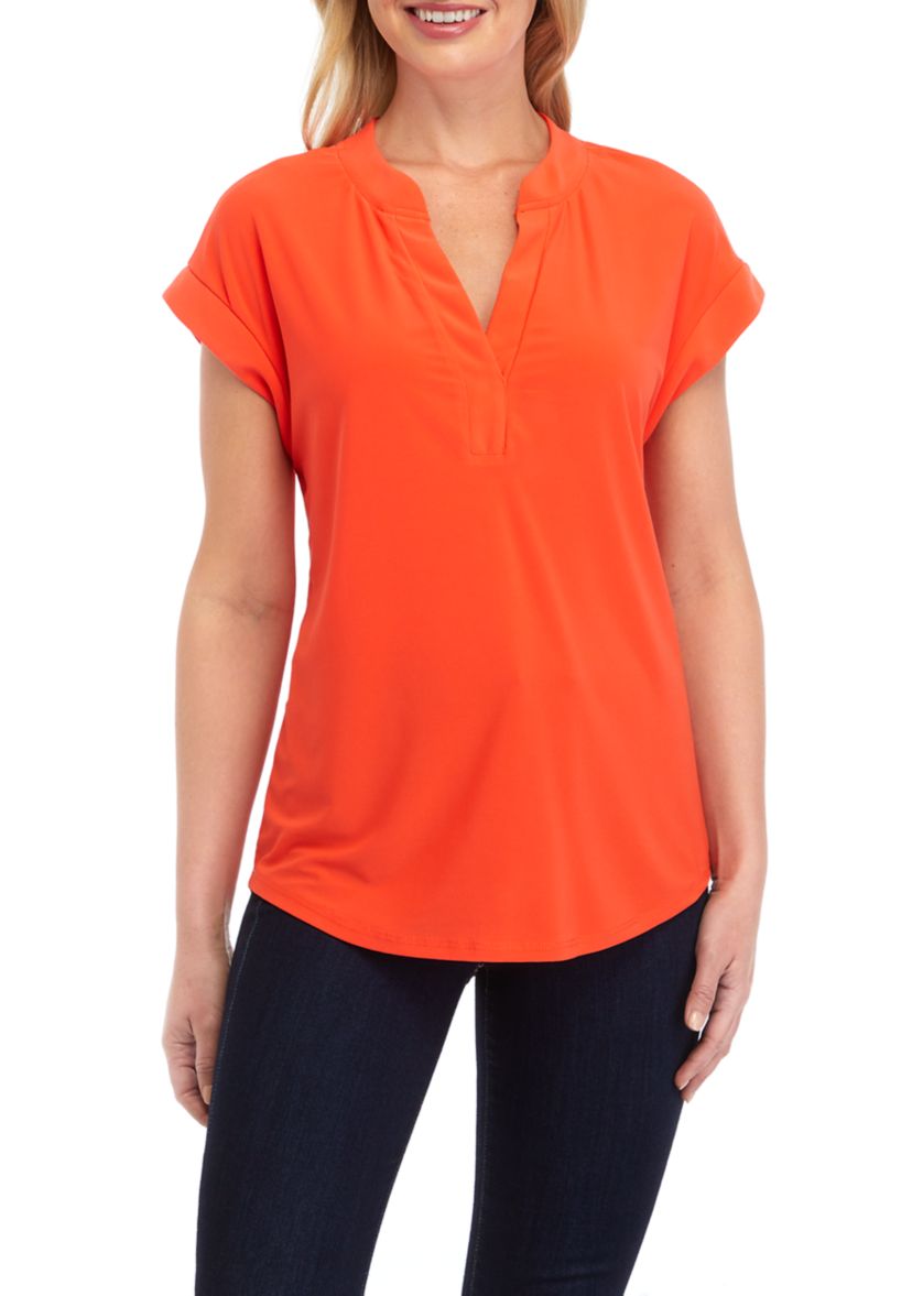 Womens Short Sleeve V-Neck Blouse