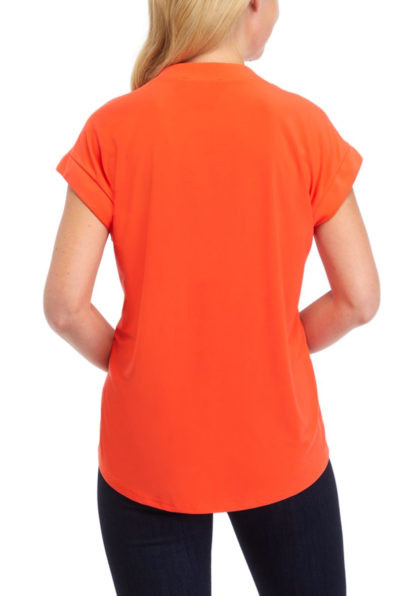 Womens Short Sleeve V-Neck Blouse