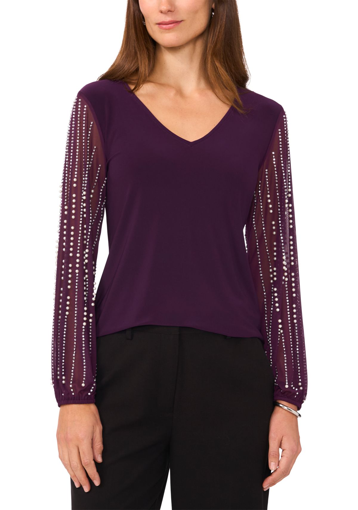 Womens Long Sleeve Crew Neck Mixed Media Top