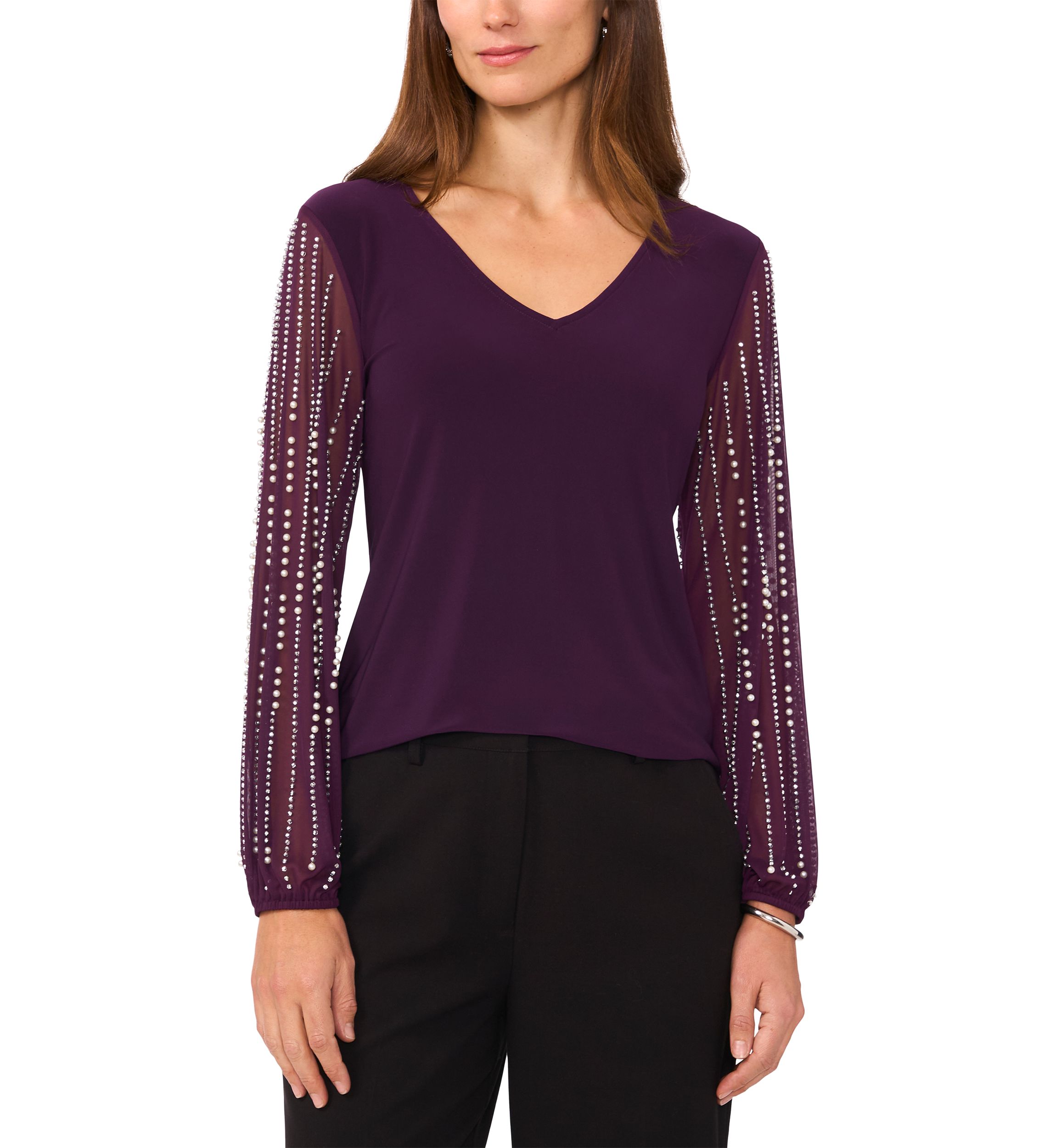 Womens Long Sleeve Crew Neck Mixed Media Top