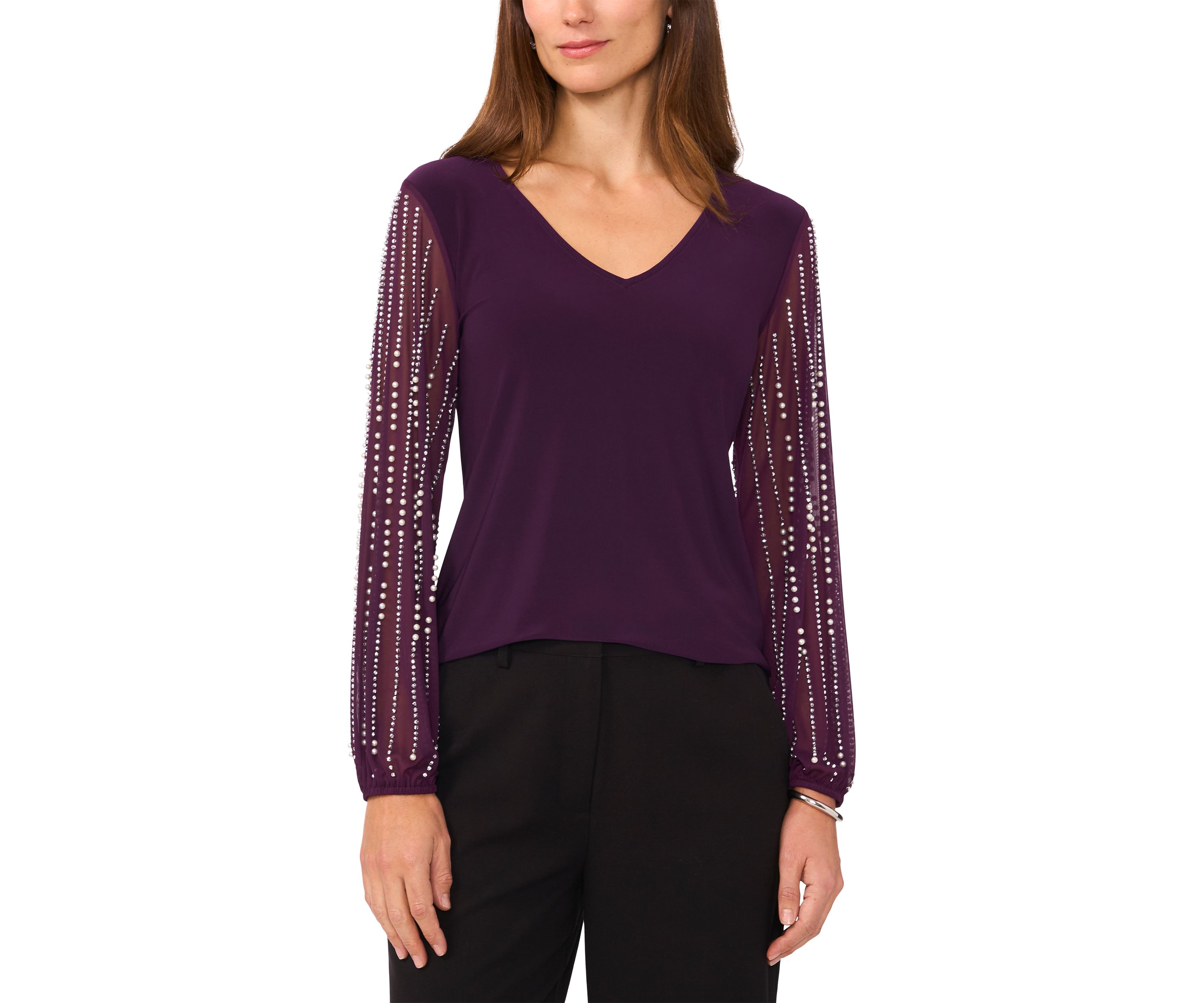 Womens Long Sleeve Crew Neck Mixed Media Top