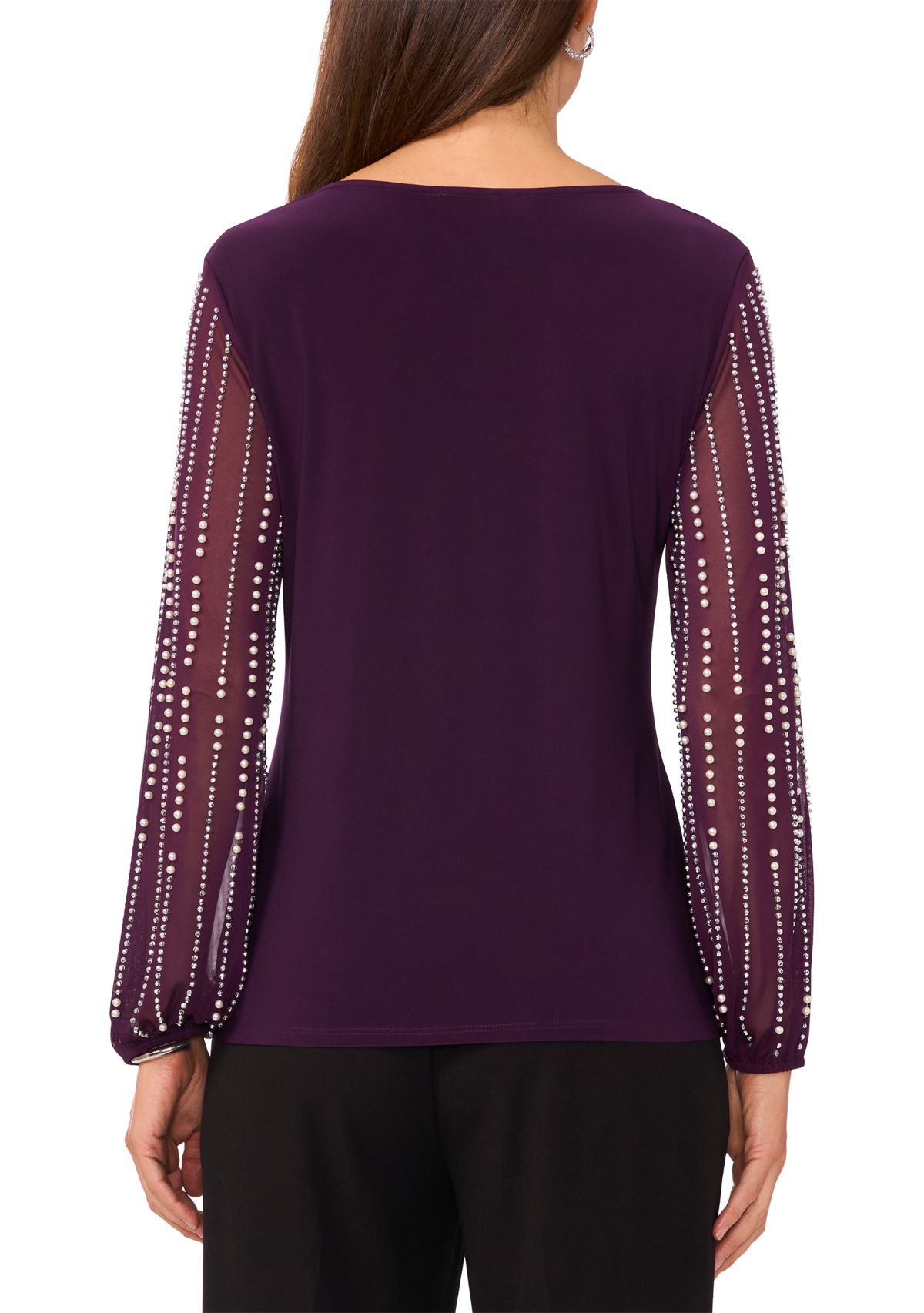 Womens Long Sleeve Crew Neck Mixed Media Top