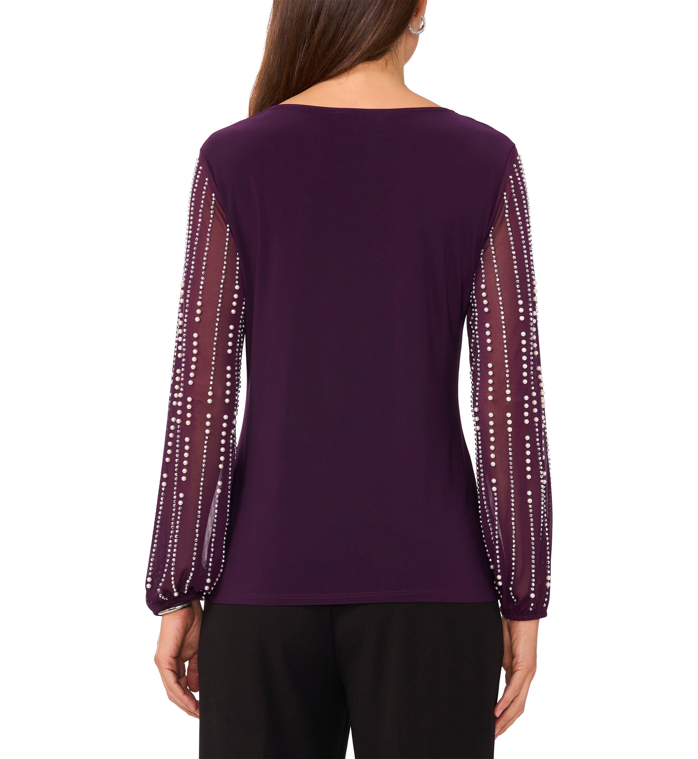 Womens Long Sleeve Crew Neck Mixed Media Top