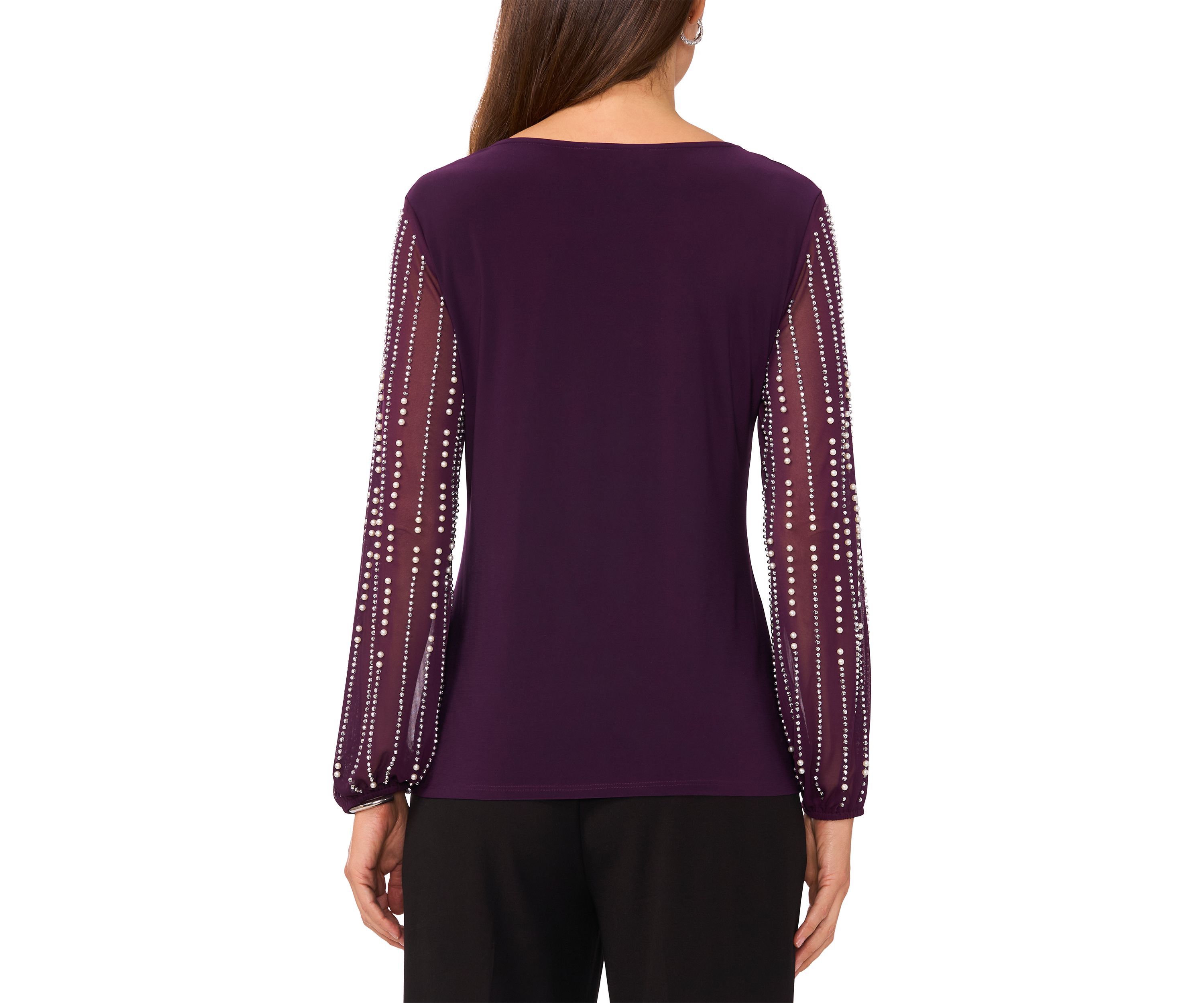 Womens Long Sleeve Crew Neck Mixed Media Top