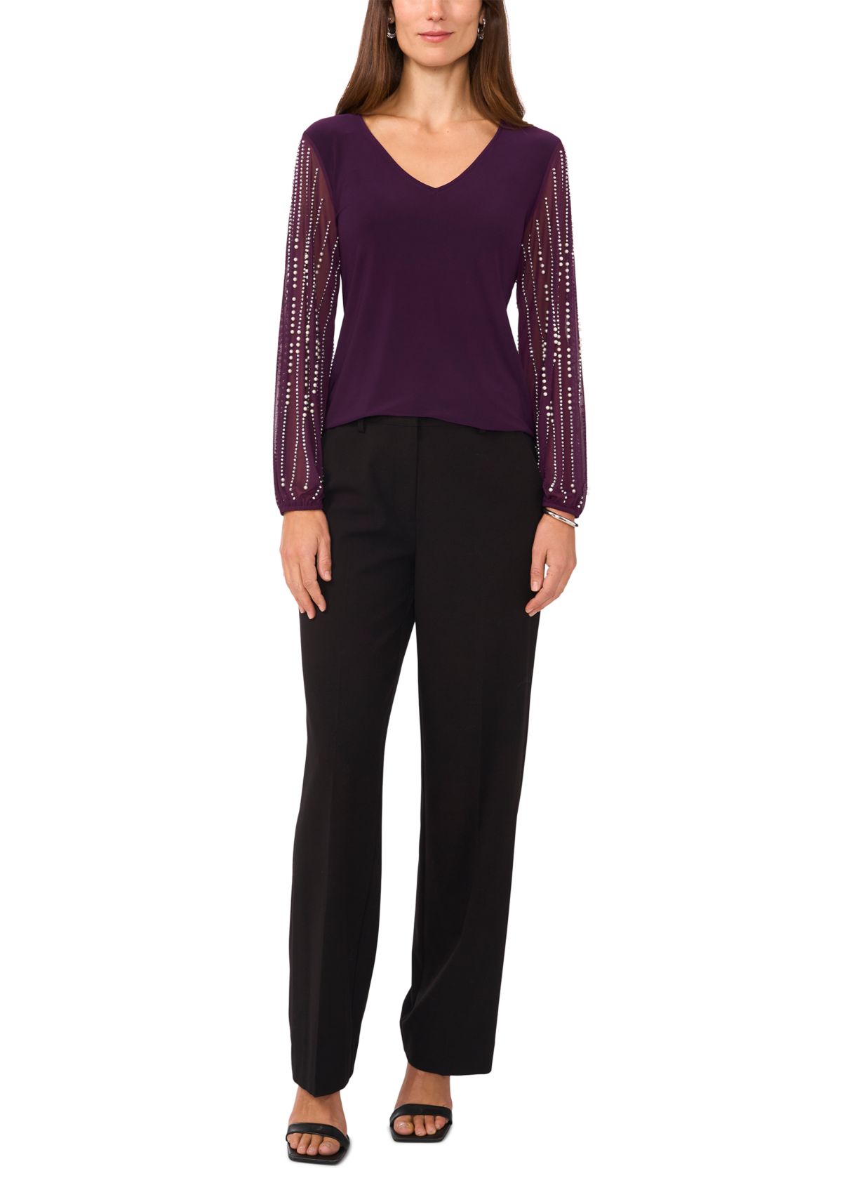 Womens Long Sleeve Crew Neck Mixed Media Top