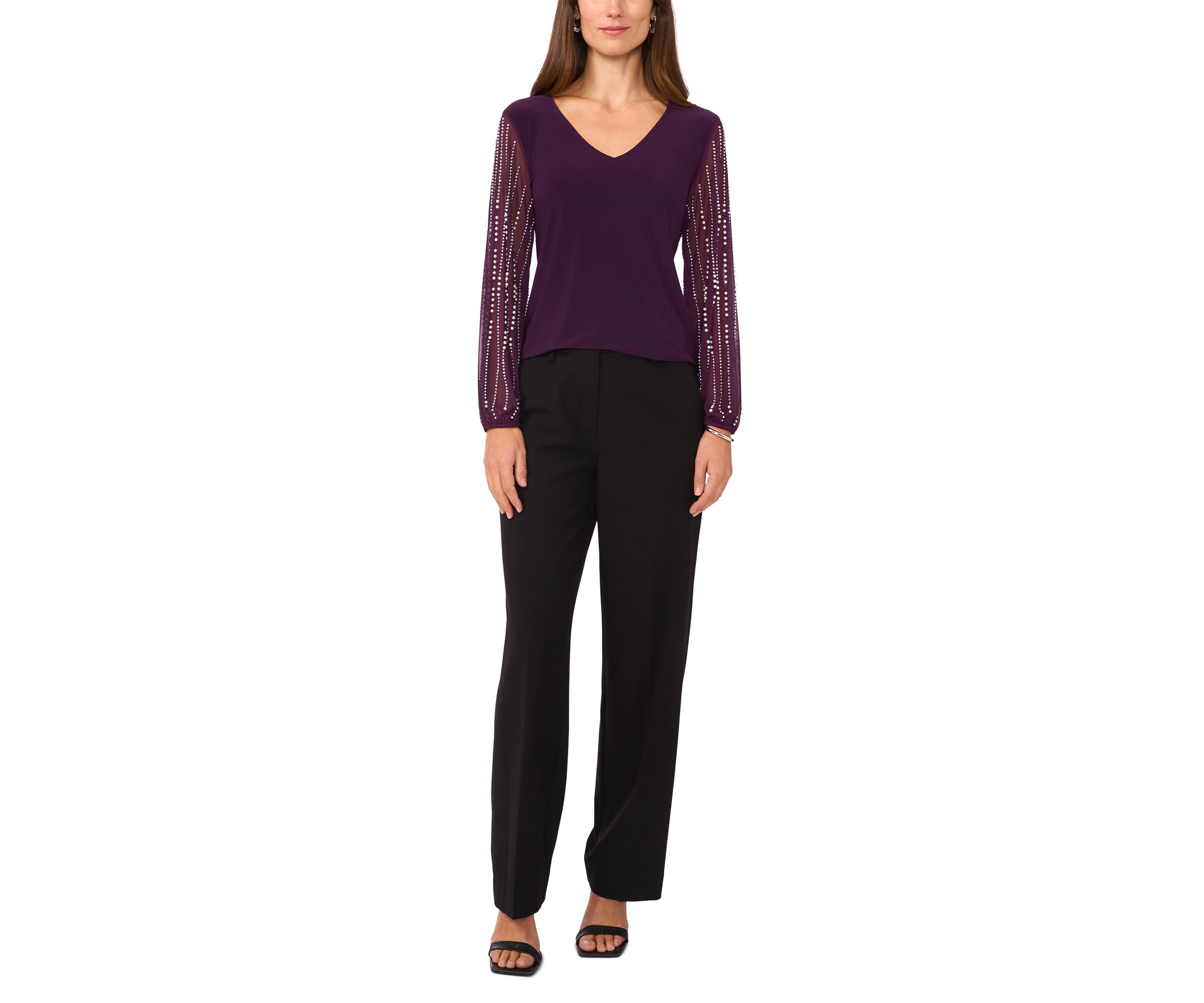 Womens Long Sleeve Crew Neck Mixed Media Top