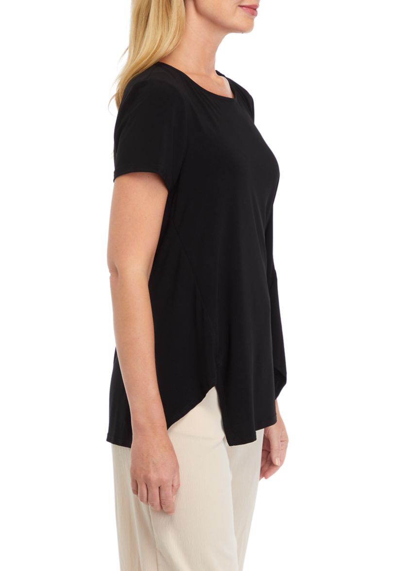 Womens Short Sleeve Step Hem Blouse
