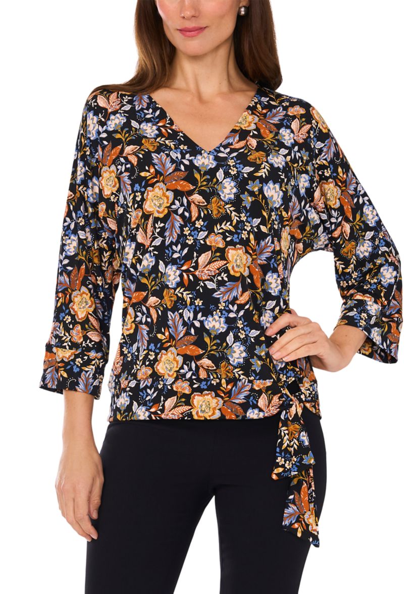 Womens 3/4 Sleeve Side Tie Hem Blouse