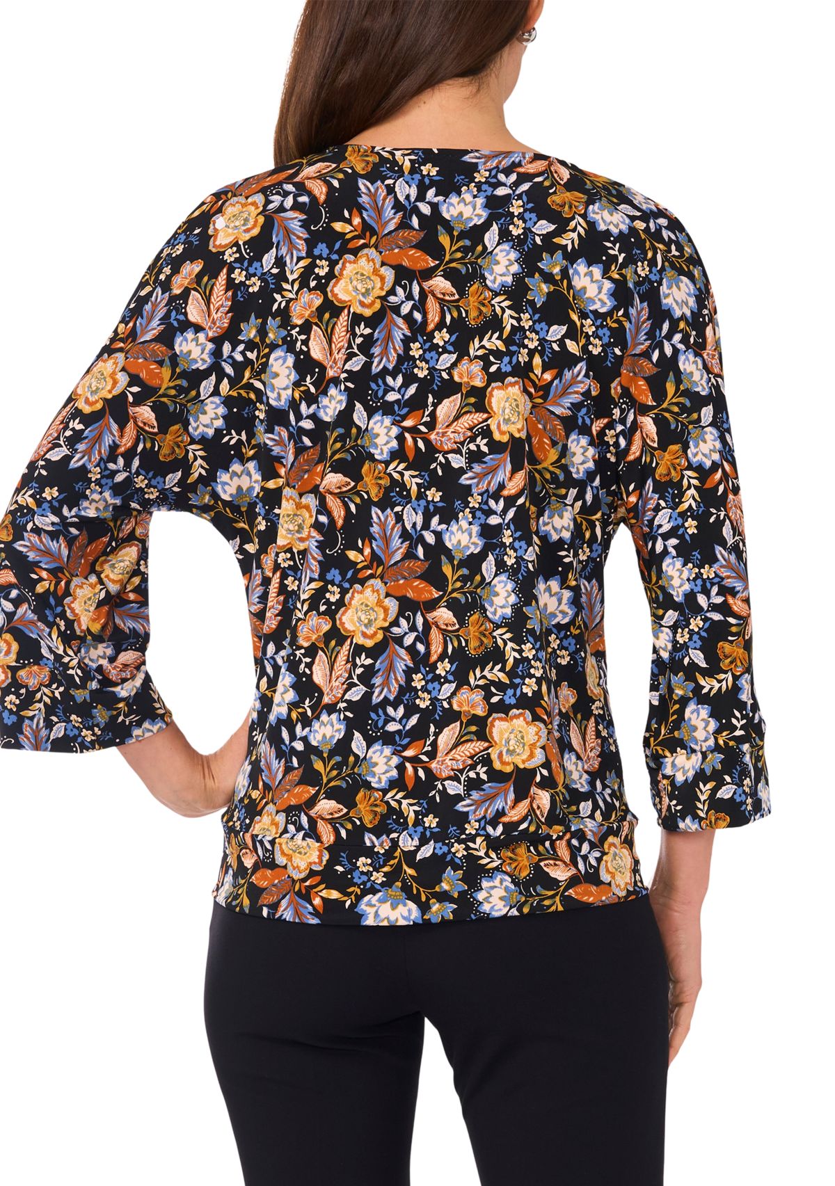 Womens 3/4 Sleeve Side Tie Hem Blouse
