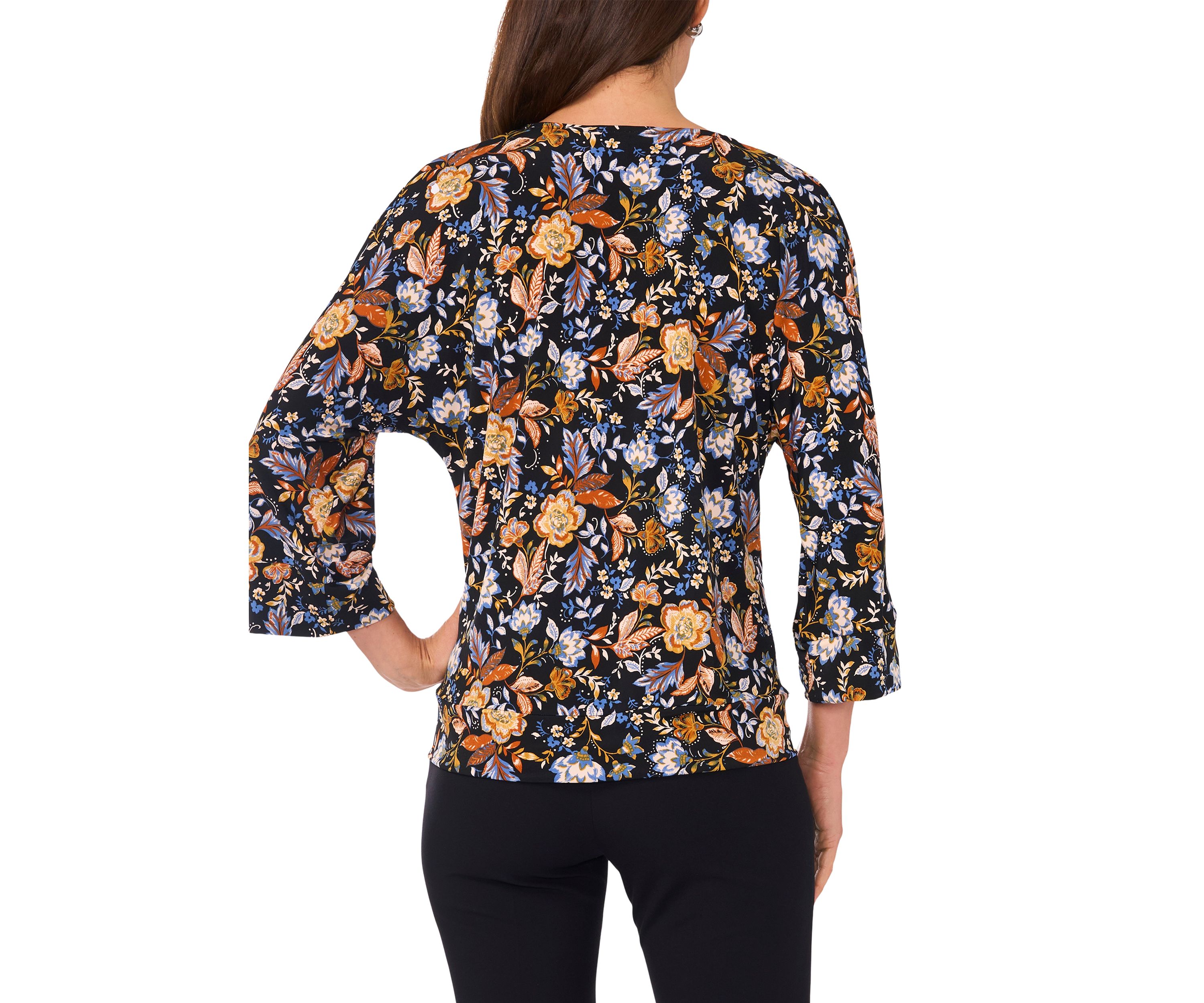 Womens 3/4 Sleeve Side Tie Hem Blouse