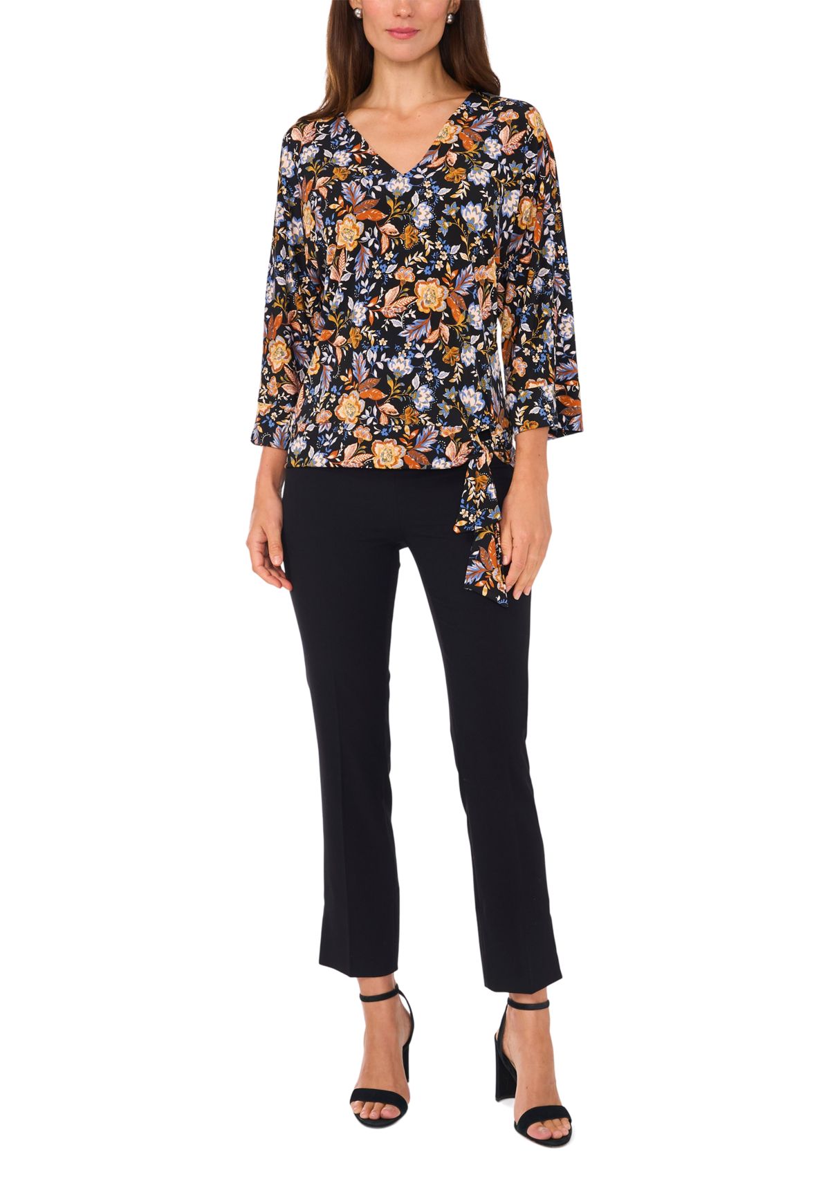 Womens 3/4 Sleeve Side Tie Hem Blouse