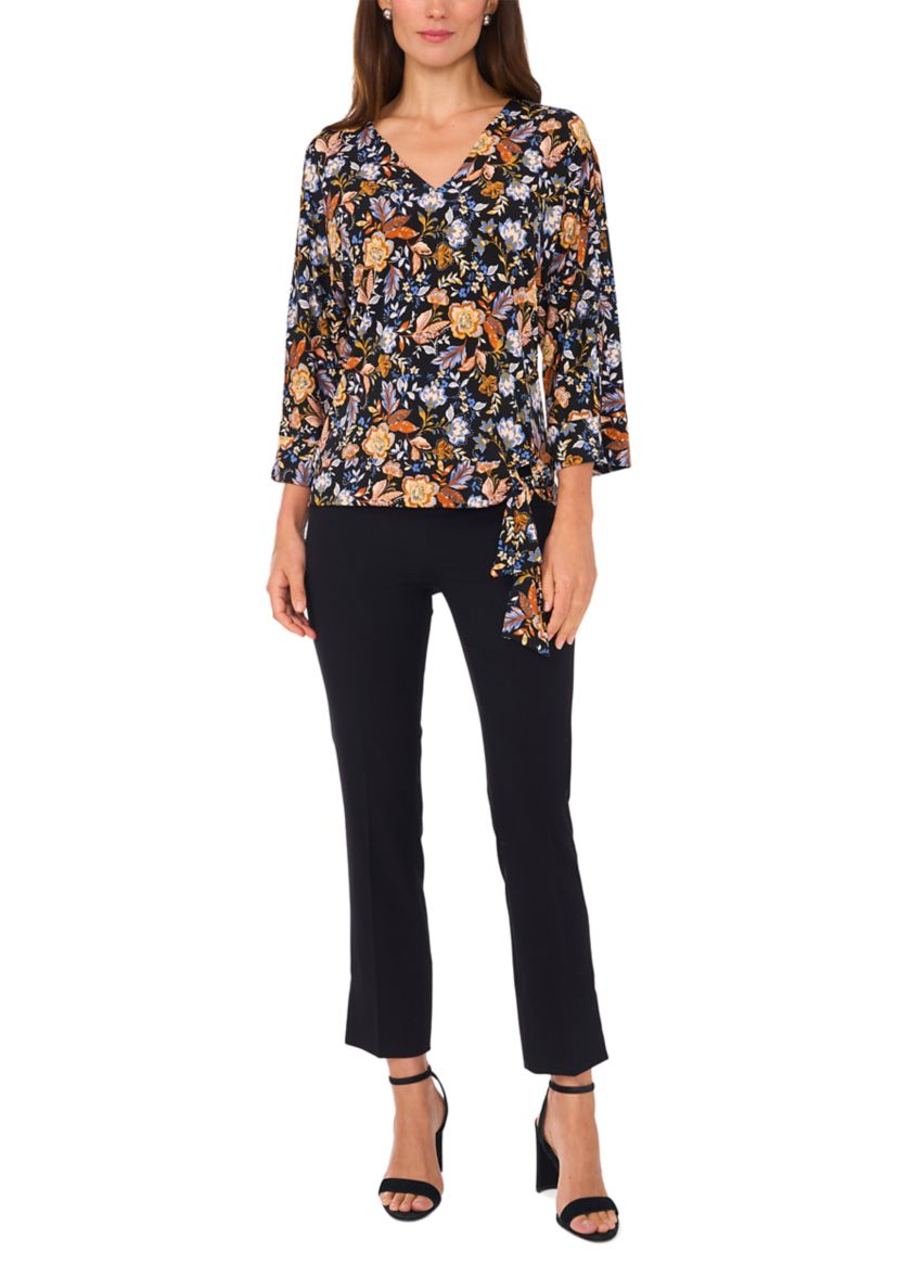 Womens 3/4 Sleeve Side Tie Hem Blouse