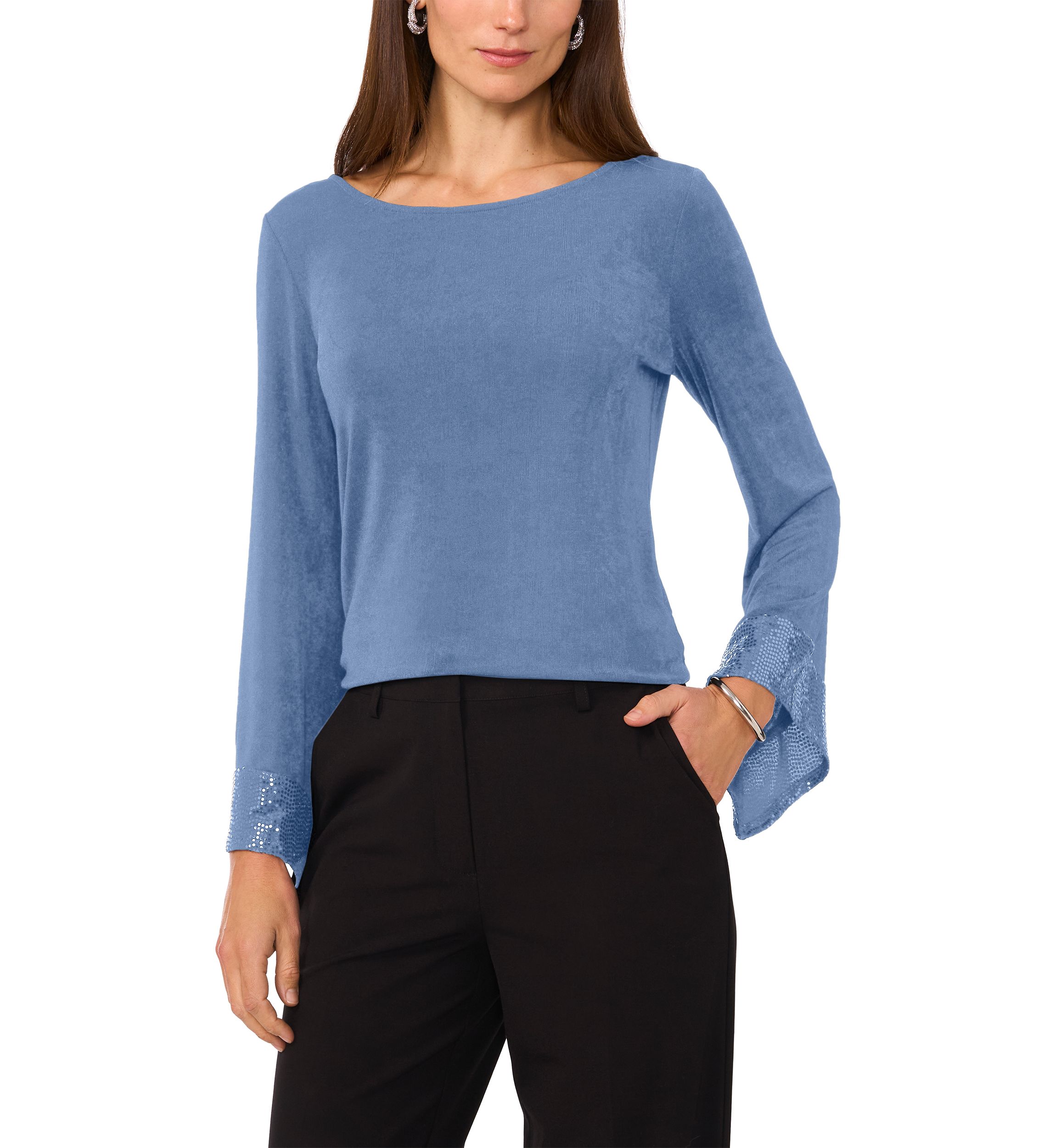 Womens Long Bell Sleeve Rhinestone Top