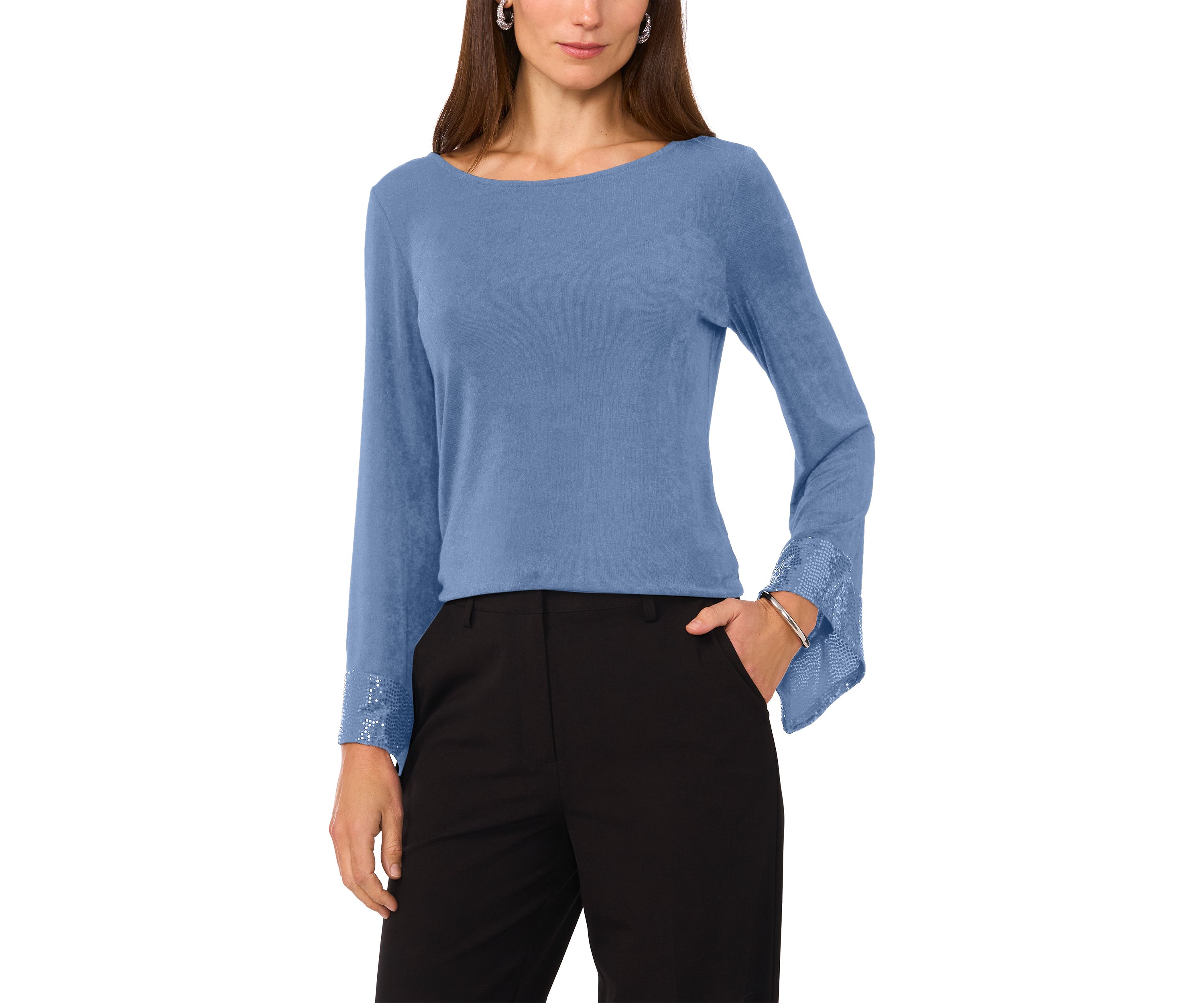 Womens Long Bell Sleeve Rhinestone Top