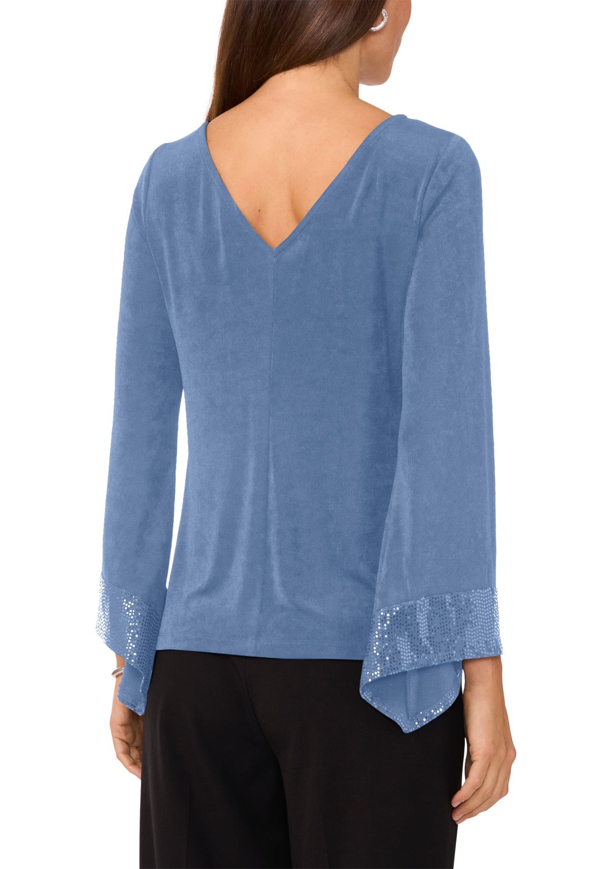 Womens Long Bell Sleeve Rhinestone Top