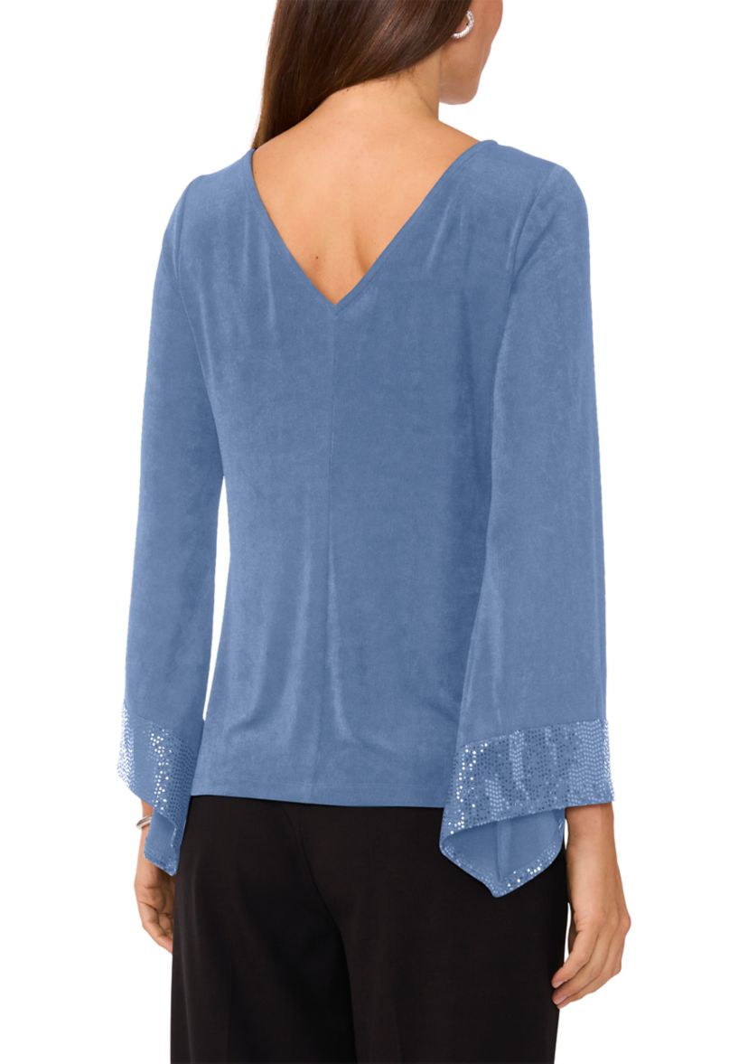 Womens Long Bell Sleeve Rhinestone Top