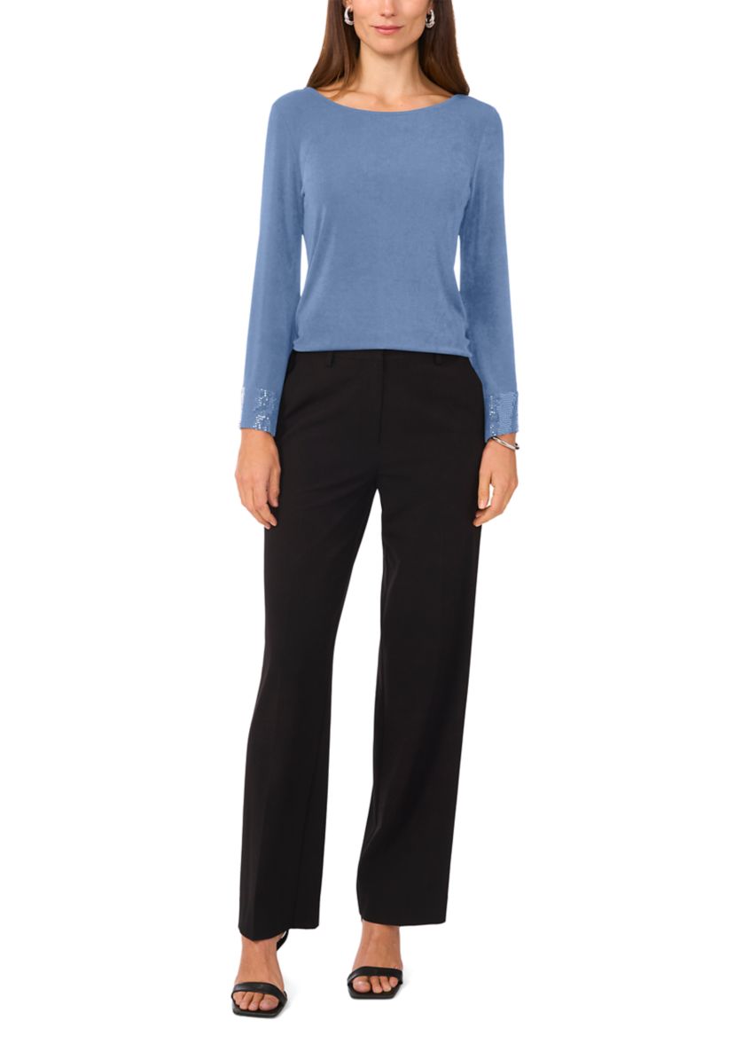 Womens Long Bell Sleeve Rhinestone Top