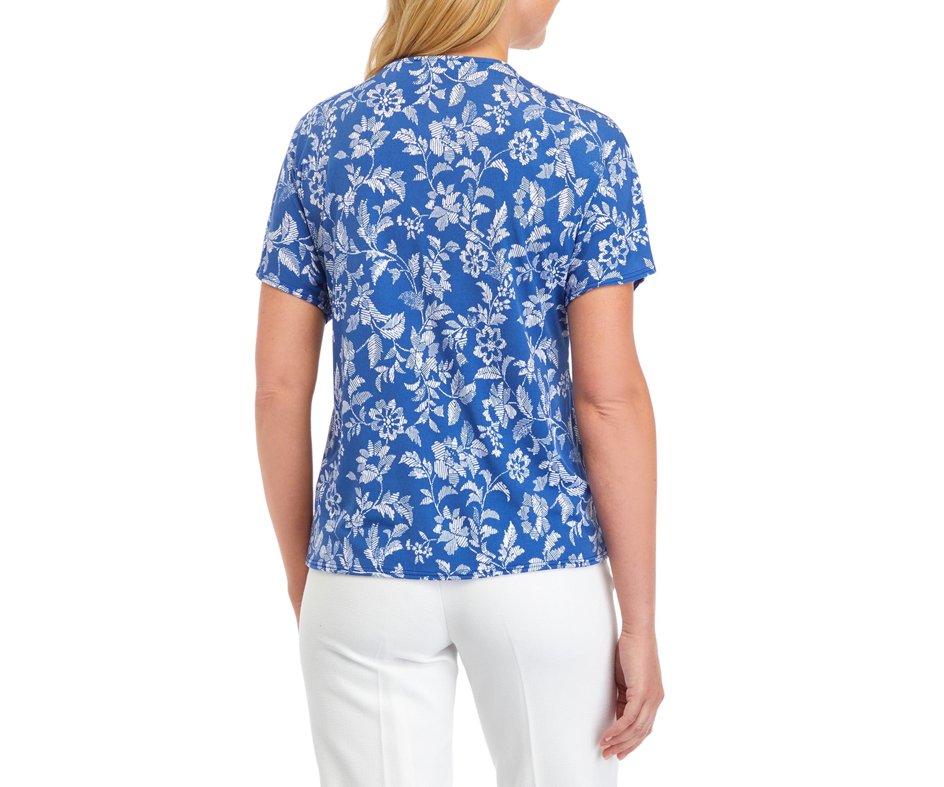 Womens Short Sleeve Tie Front Printed Blouse