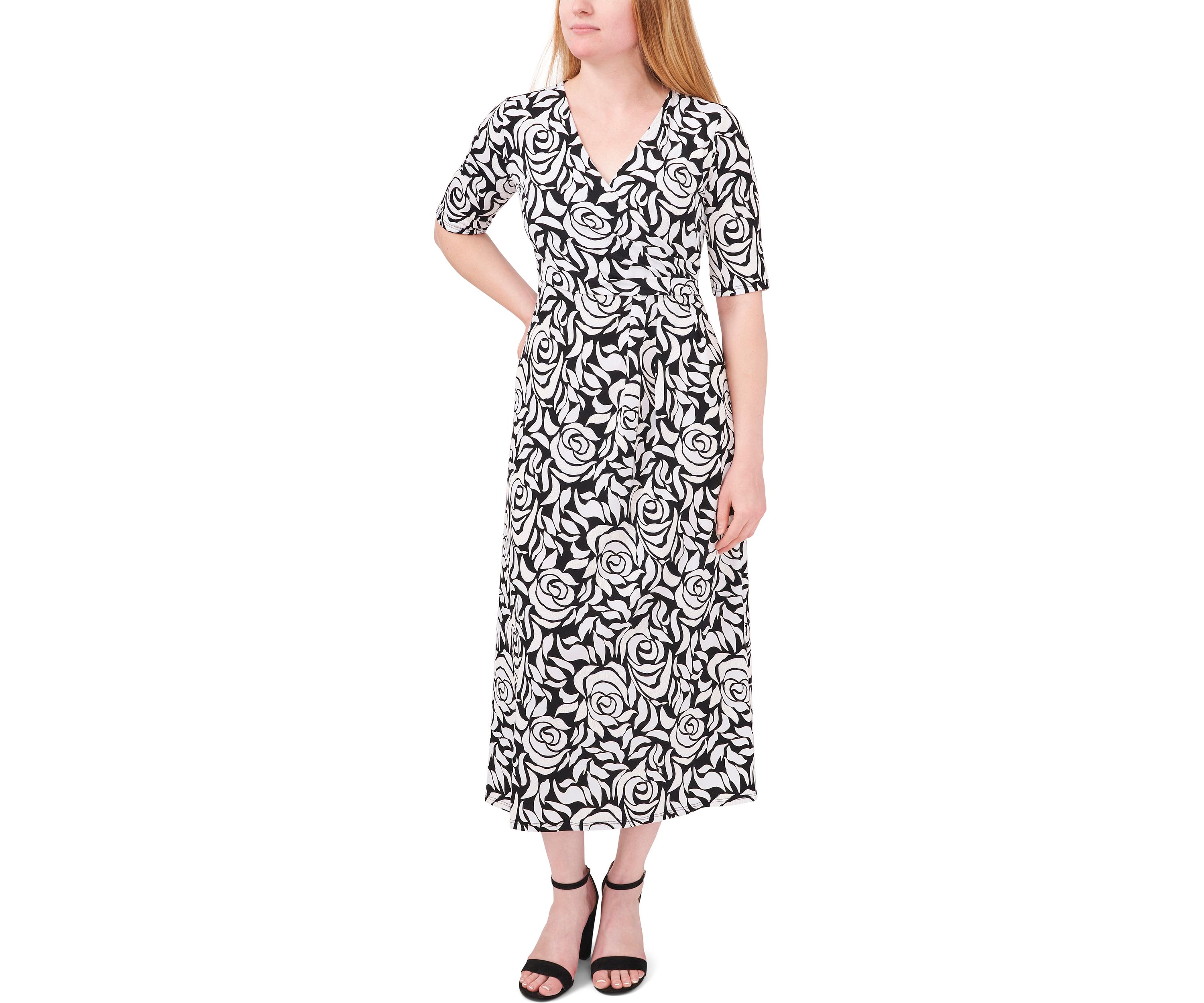 Womens Elbow Sleeve Printed Wrap Dress
