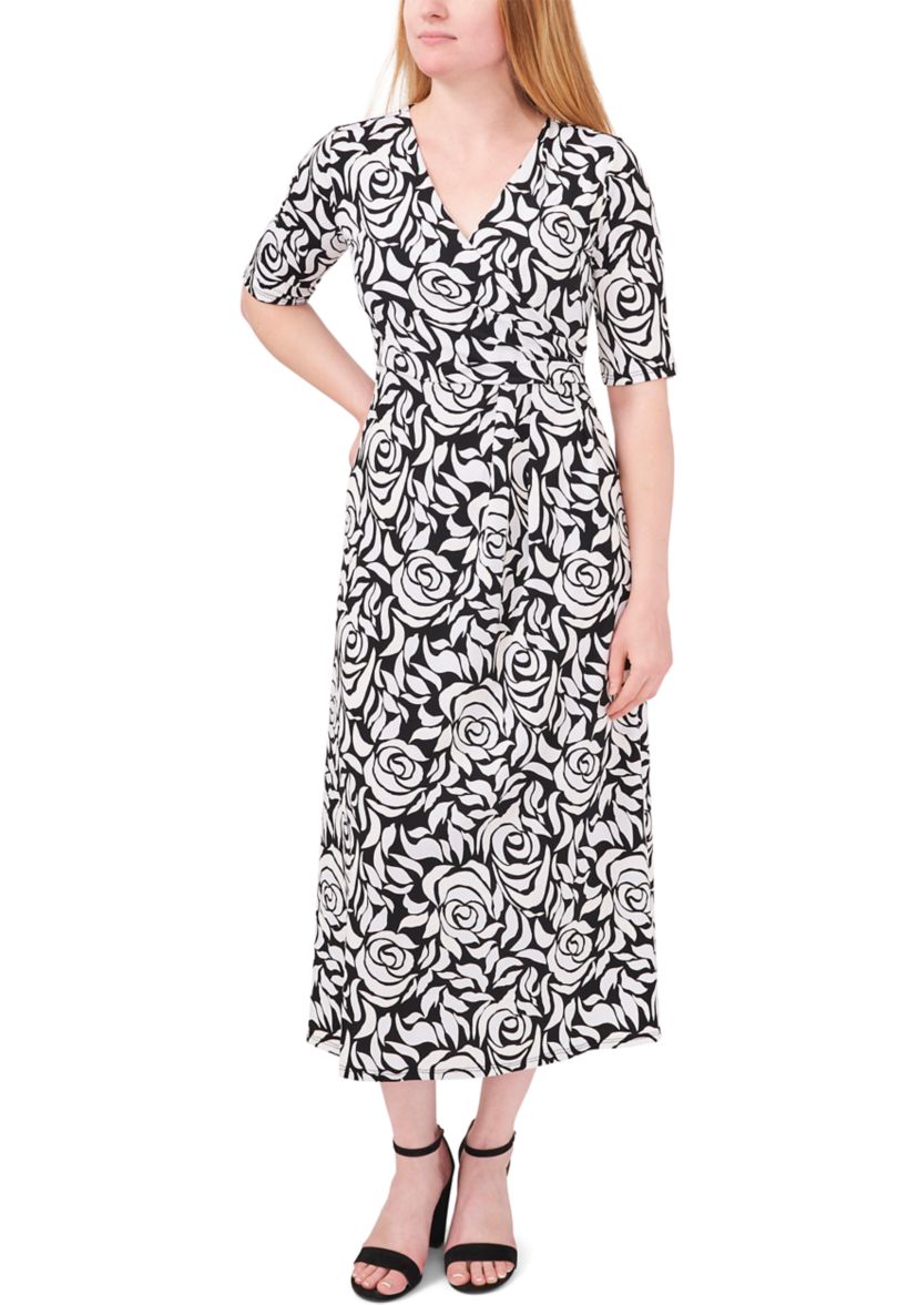 Womens Elbow Sleeve Printed Wrap Dress