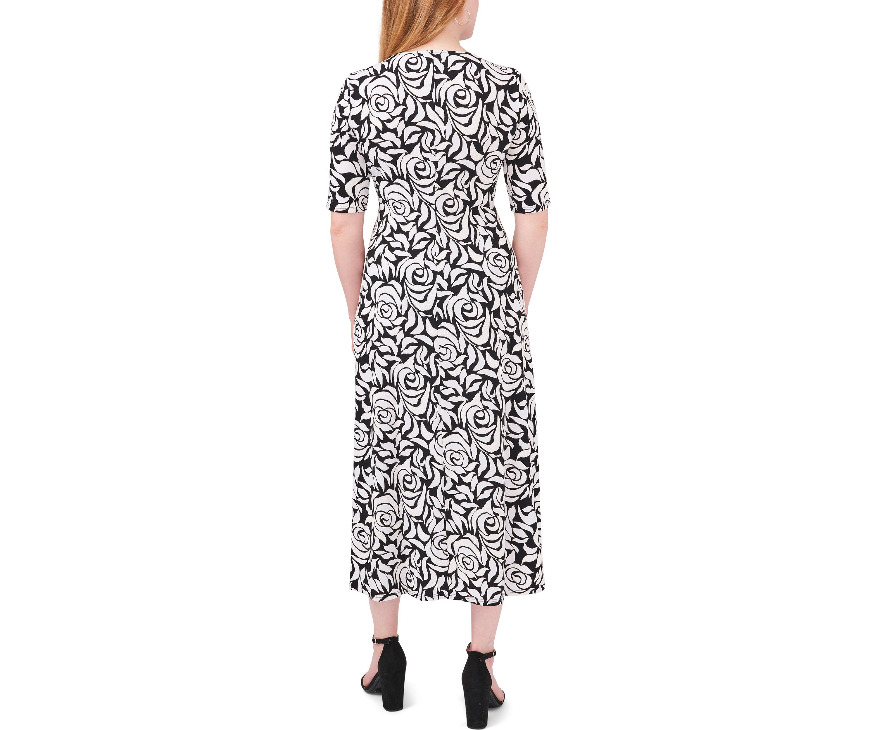 Womens Elbow Sleeve Printed Wrap Dress