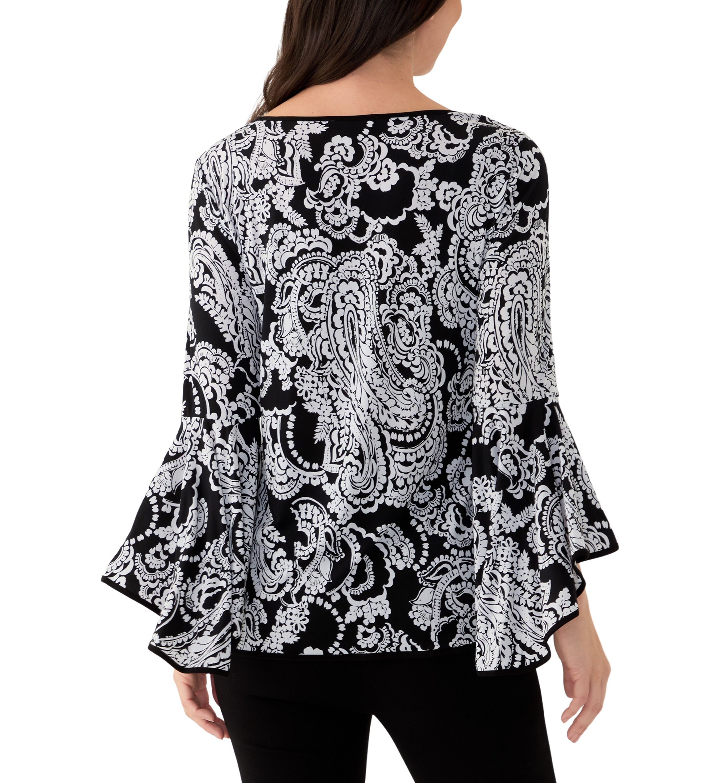 Womens Long Contrast Bell Sleeve Blouse 