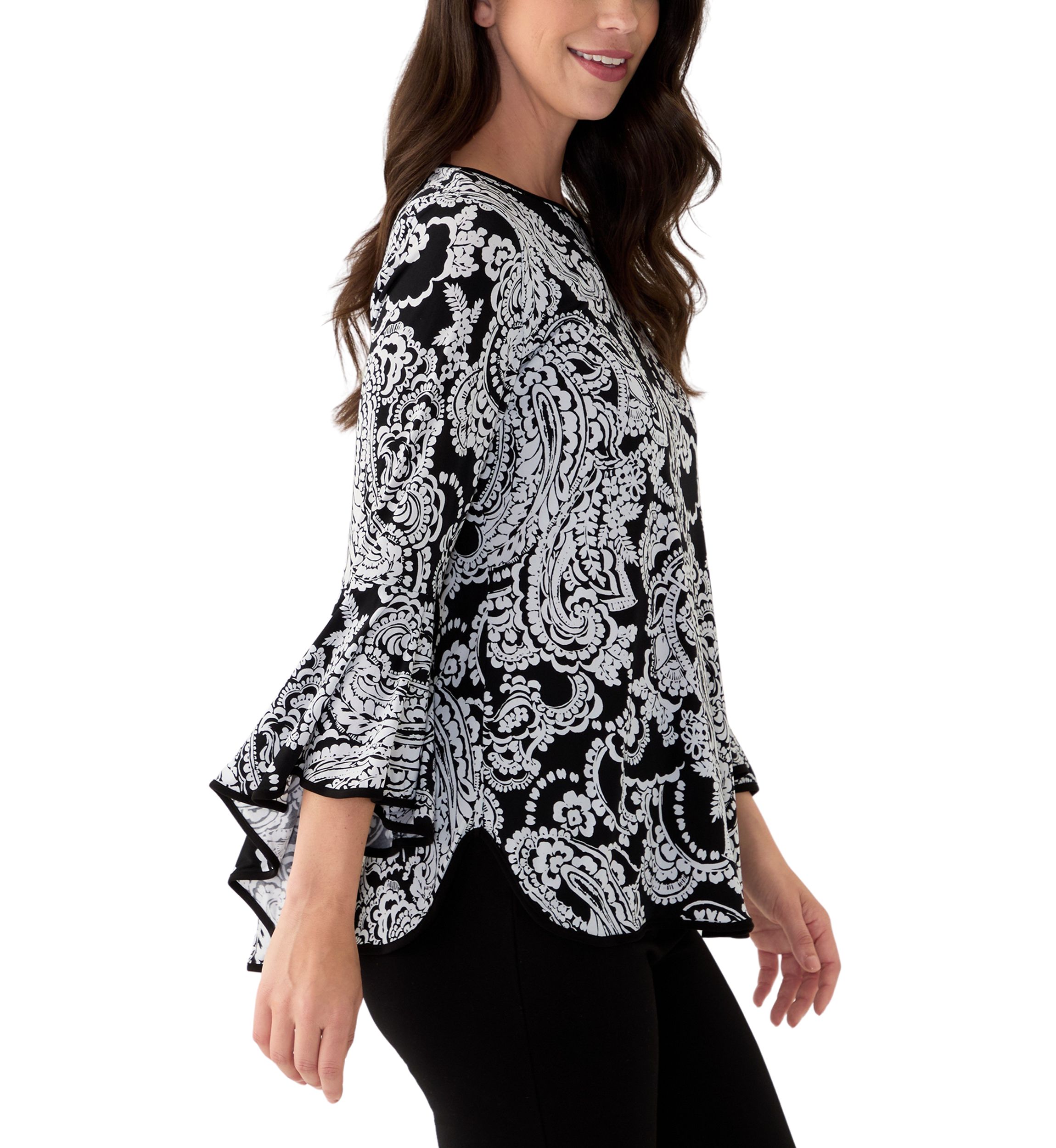 Womens Long Contrast Bell Sleeve Blouse 