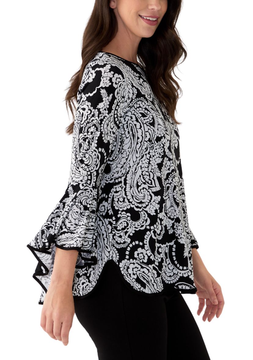 Womens Long Contrast Bell Sleeve Blouse 