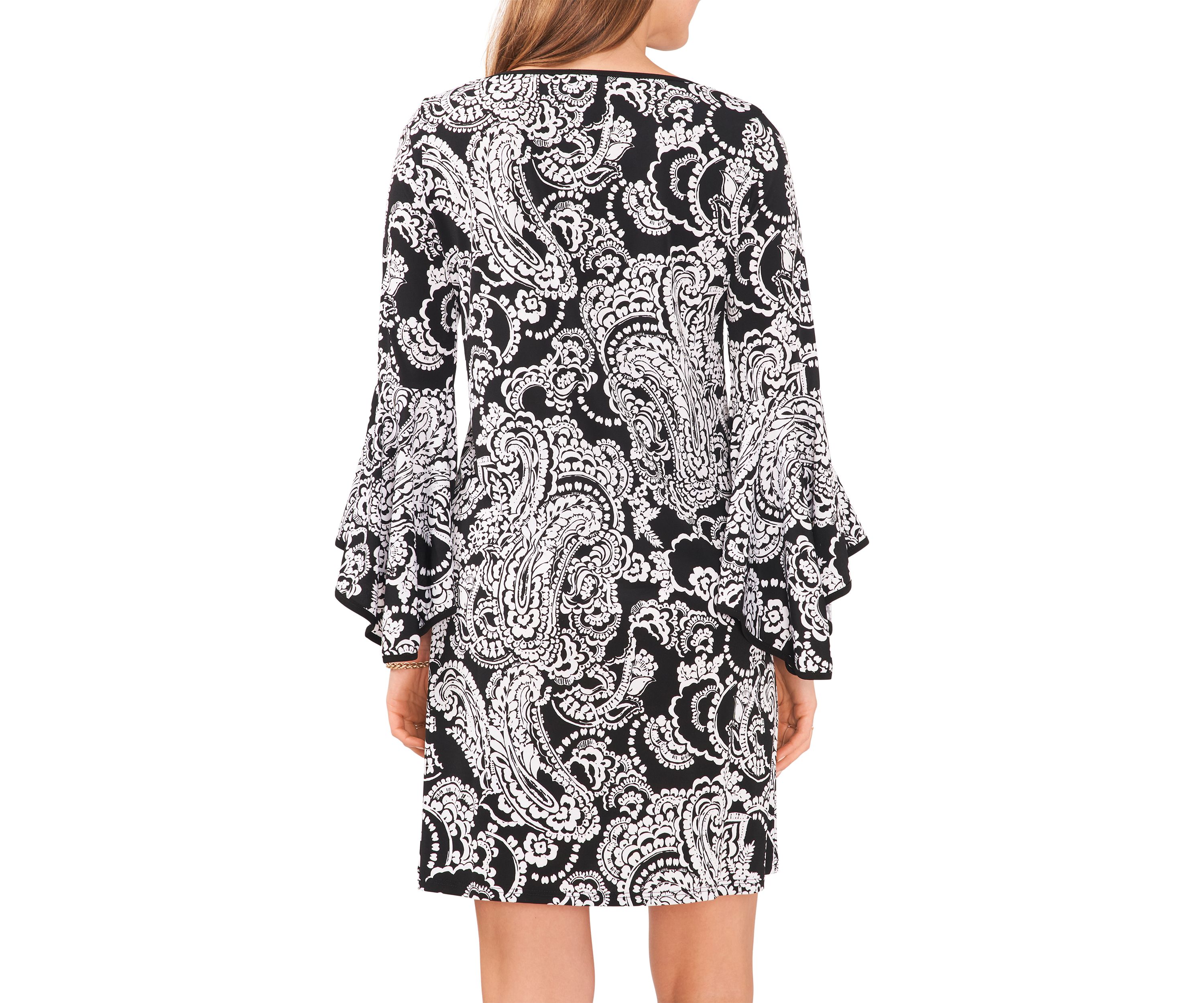 Womens 3/4 Printed Bell Sleeve Mini Dress 