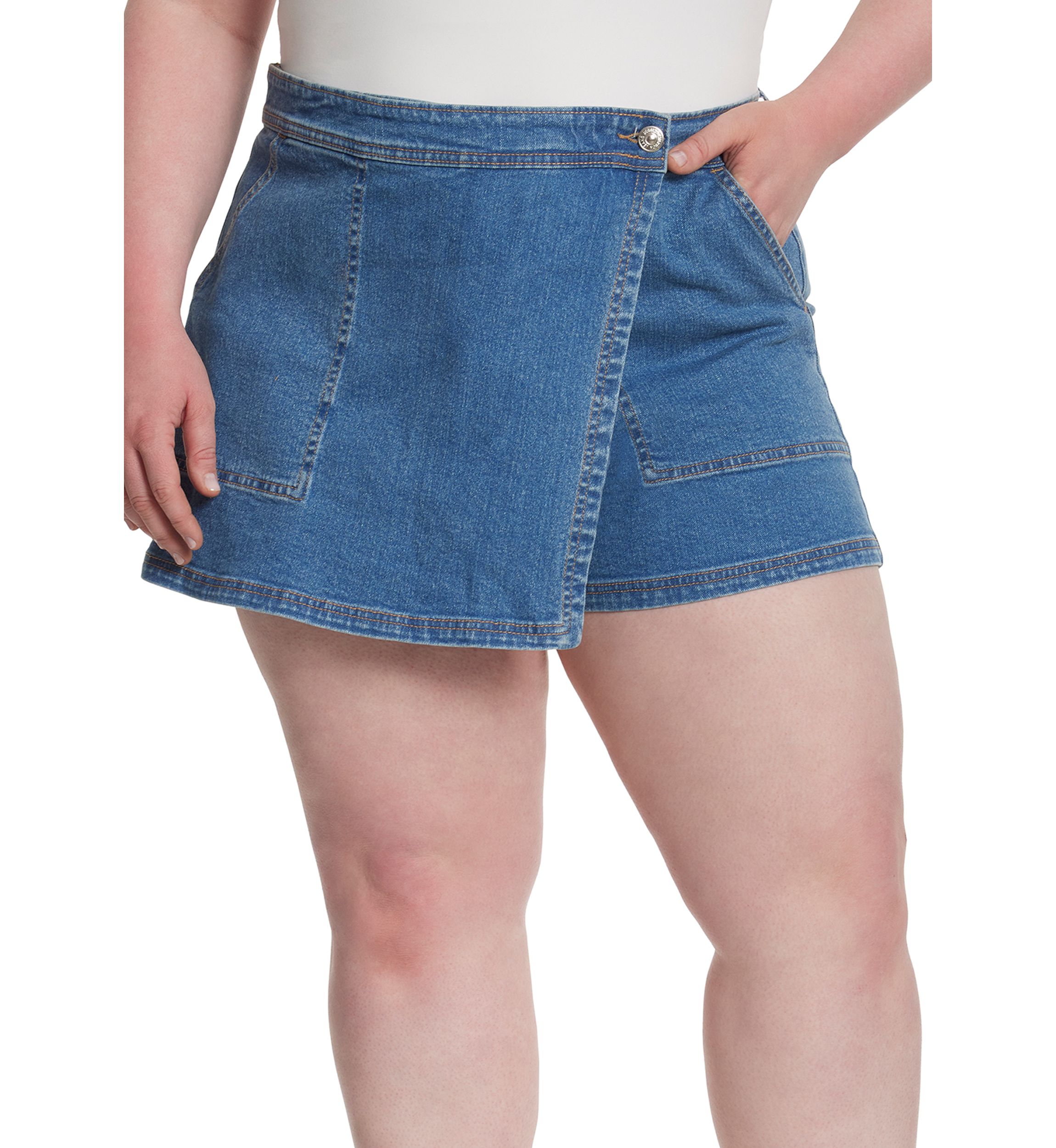 Curvy High Rise Denim Skort