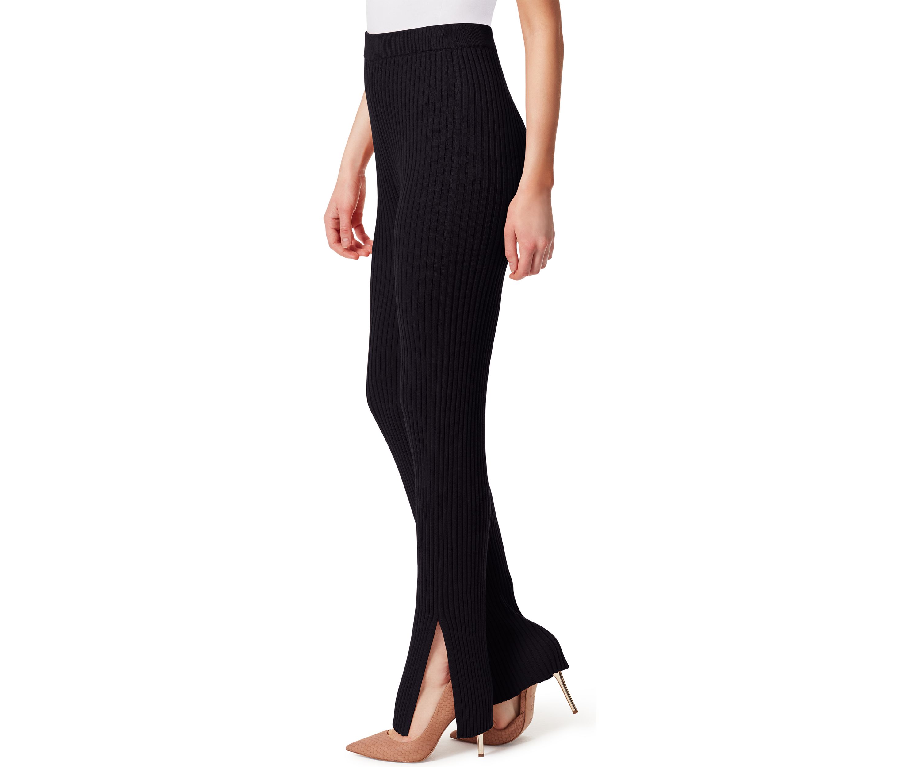 Ribbed Side Slit Sweater Pants