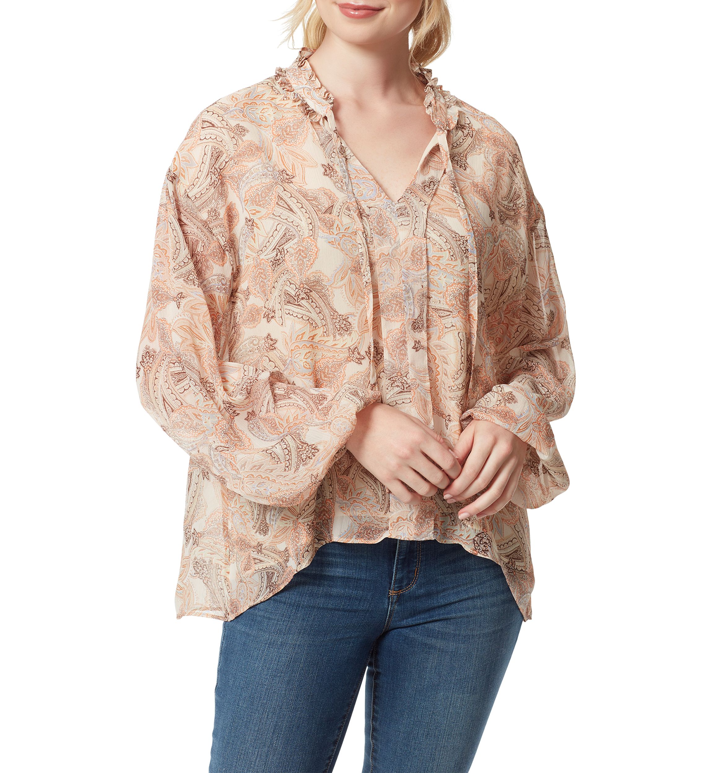 Blouson Sleeve Floral Tie Neck Top