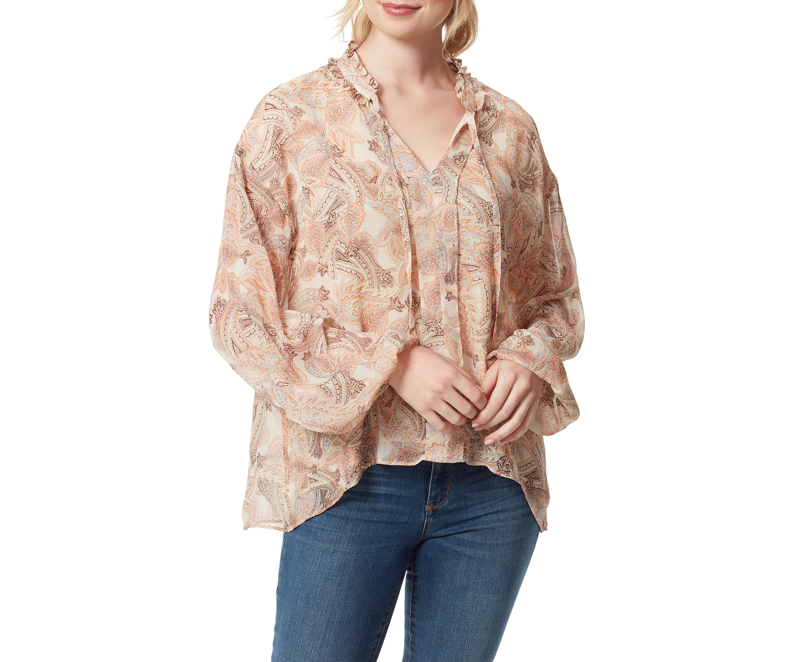 Blouson Sleeve Floral Tie Neck Top