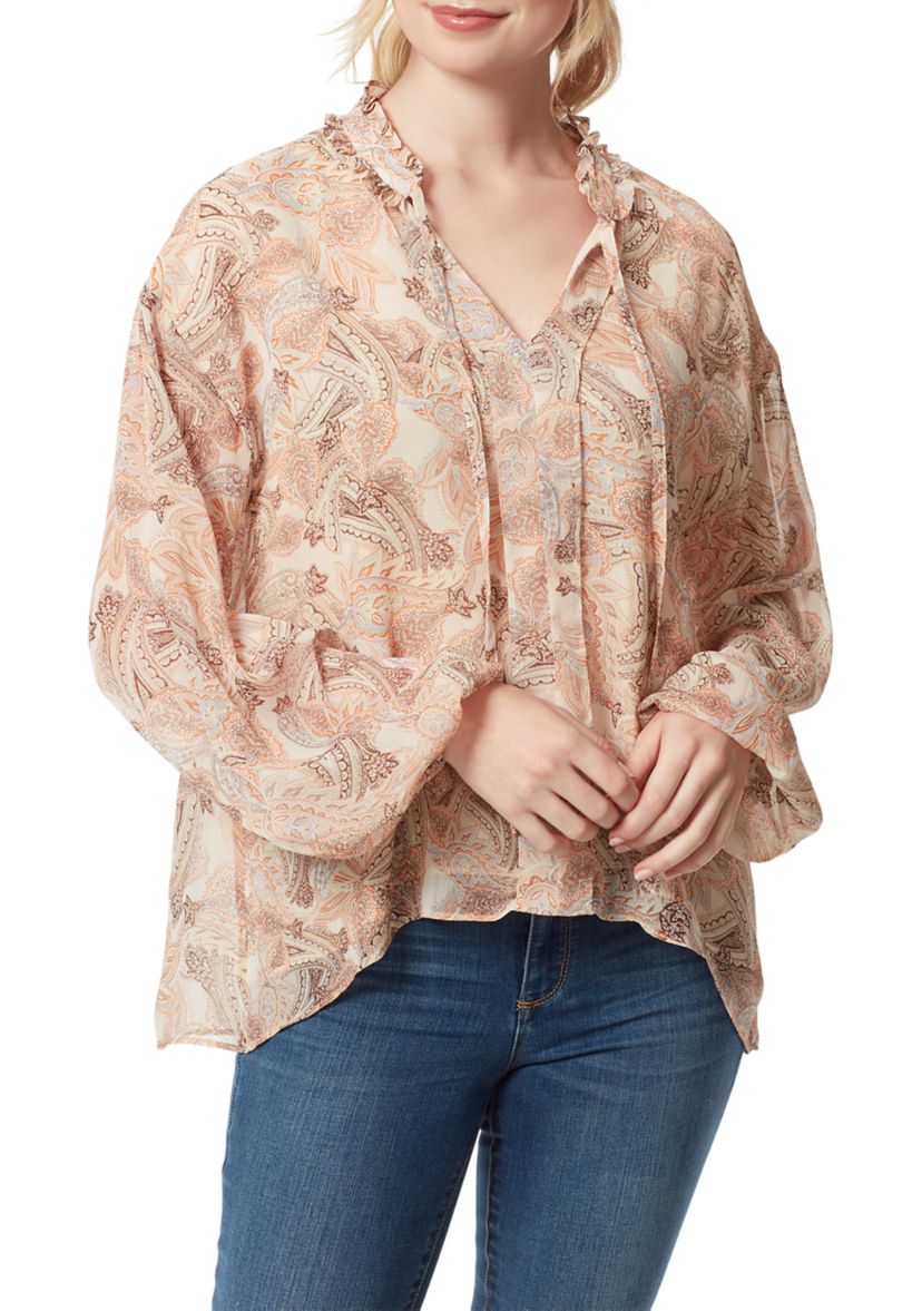 Blouson Sleeve Floral Tie Neck Top