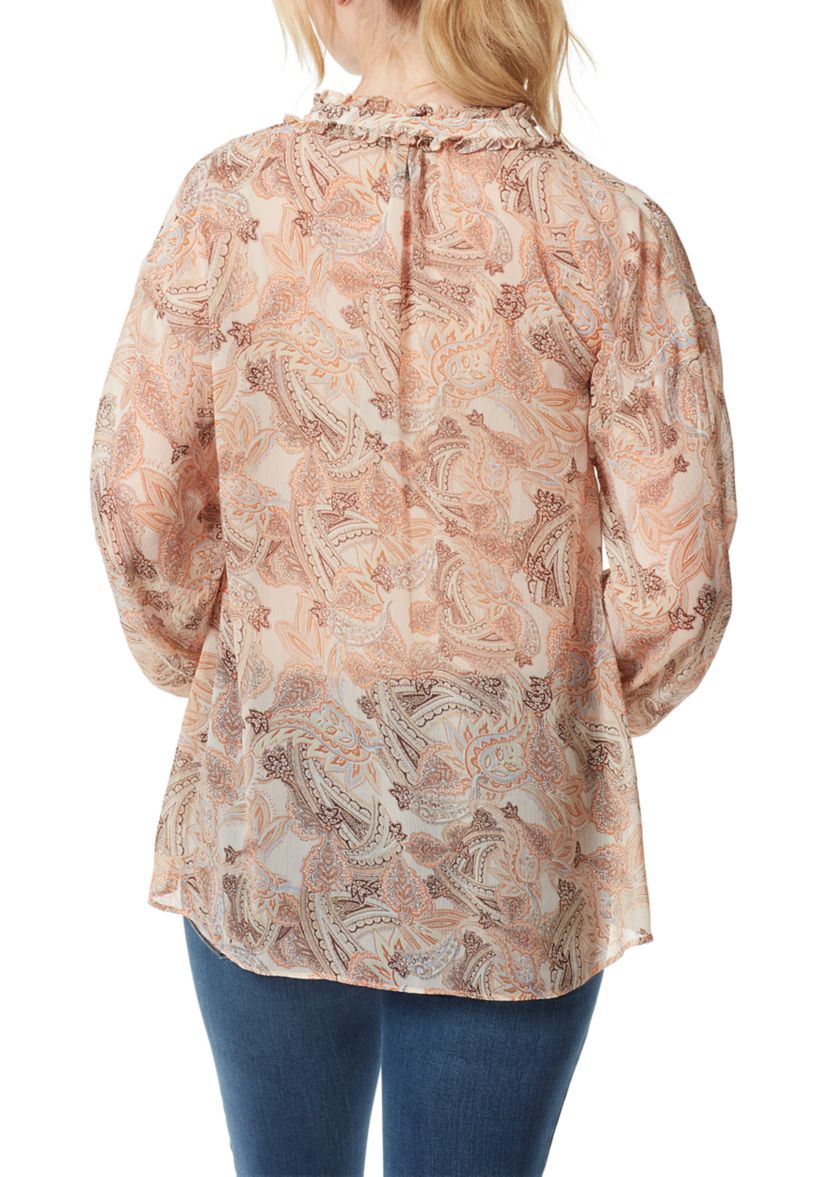 Blouson Sleeve Floral Tie Neck Top