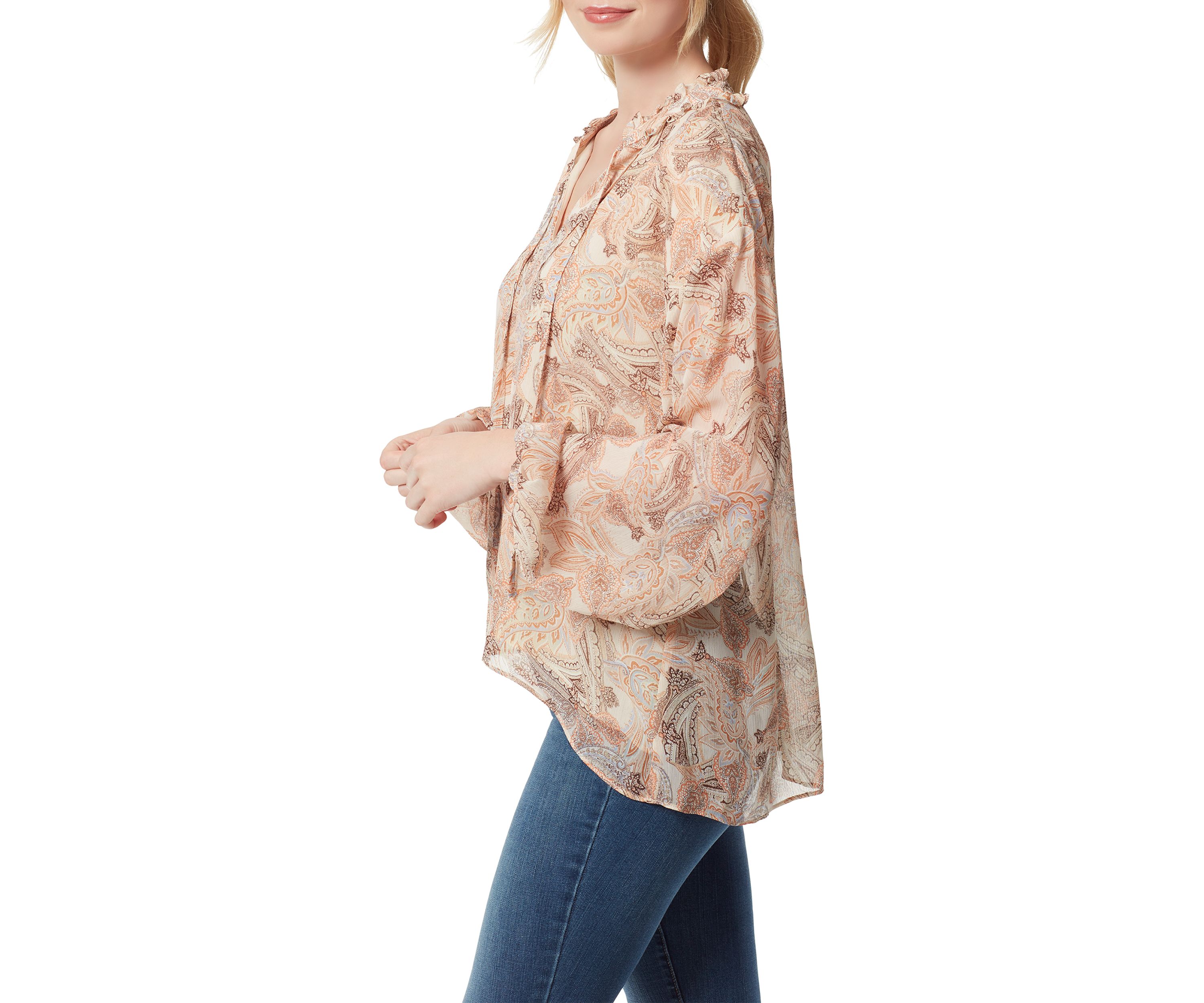Blouson Sleeve Floral Tie Neck Top