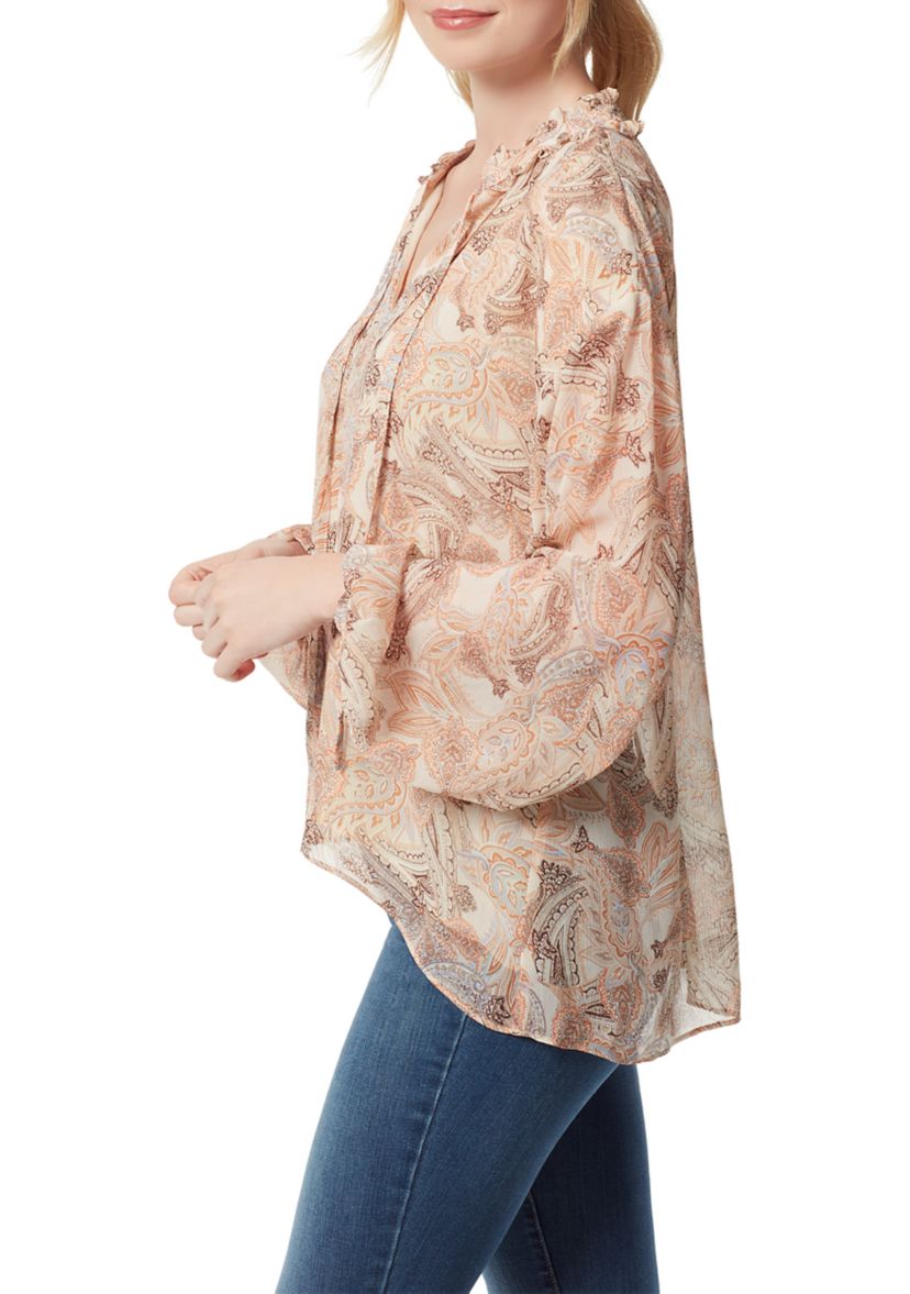 Blouson Sleeve Floral Tie Neck Top