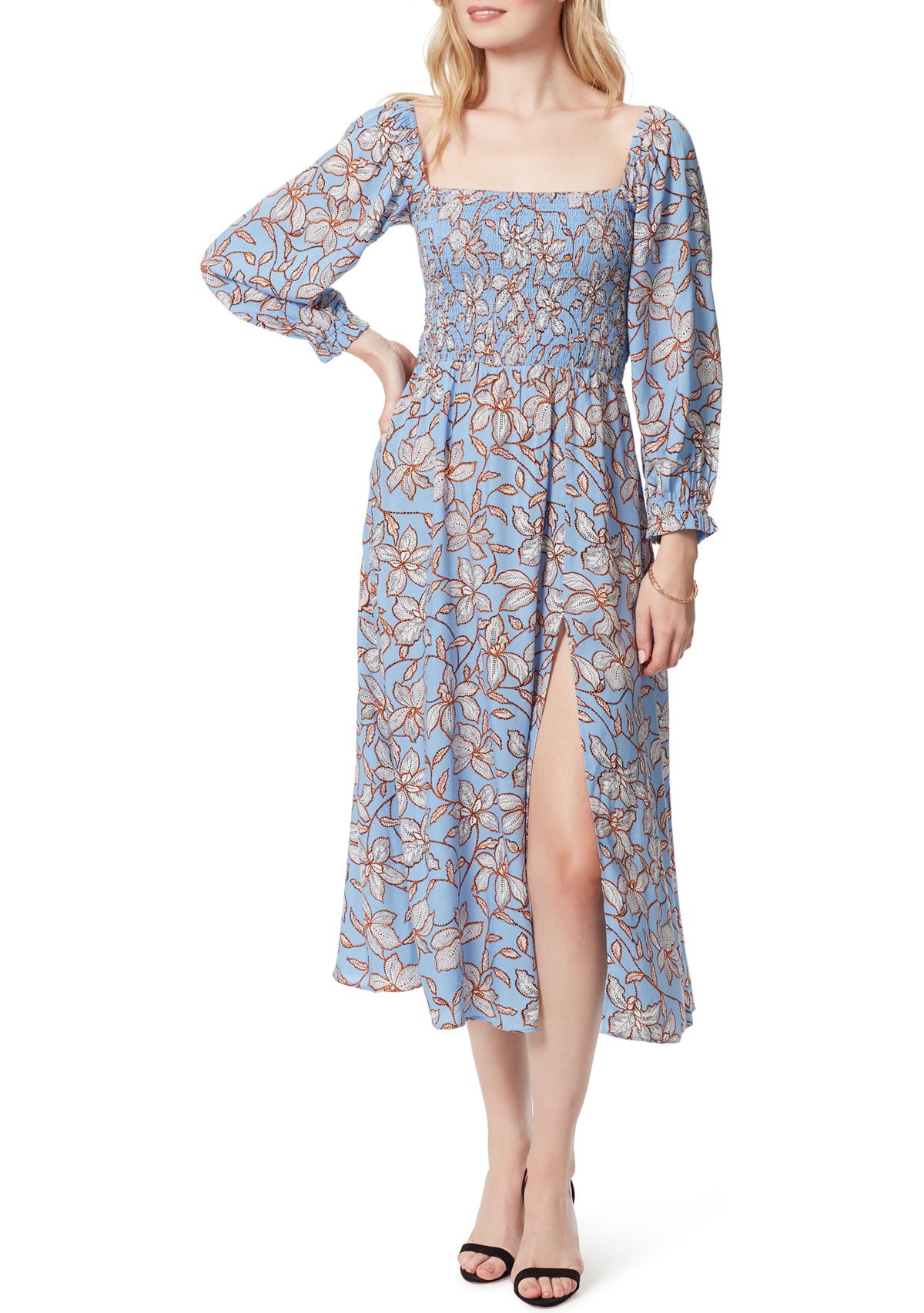 Lantern Sleeve Smocked Floral Dress