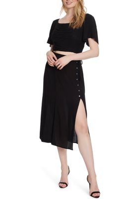 Jessica Simpson Women's Flutter Sleeve Ruched Top, Black, Small