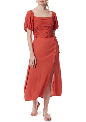 Jessica Simpson Women's Flutter Sleeve Ruched Top, Orange, Small