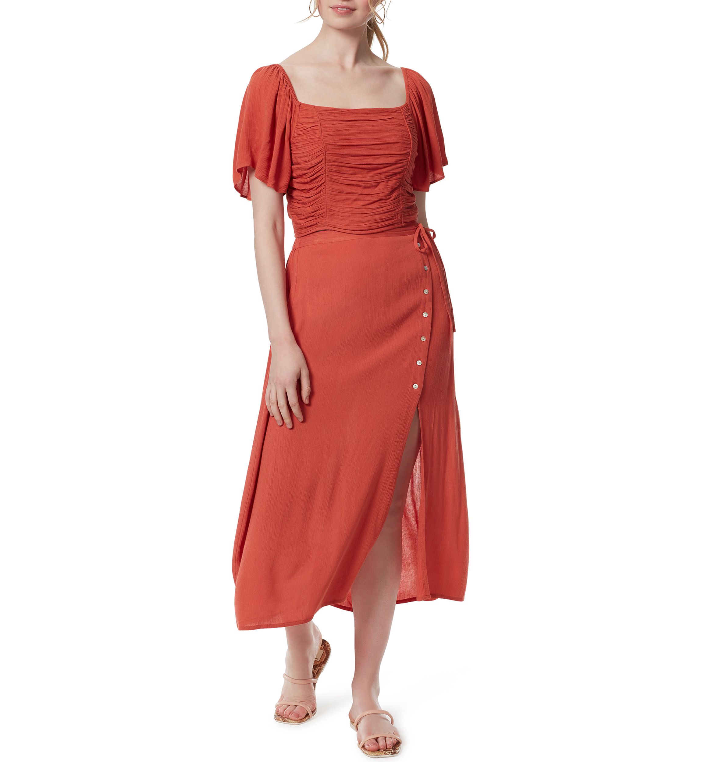 Flutter Sleeve Ruched Top