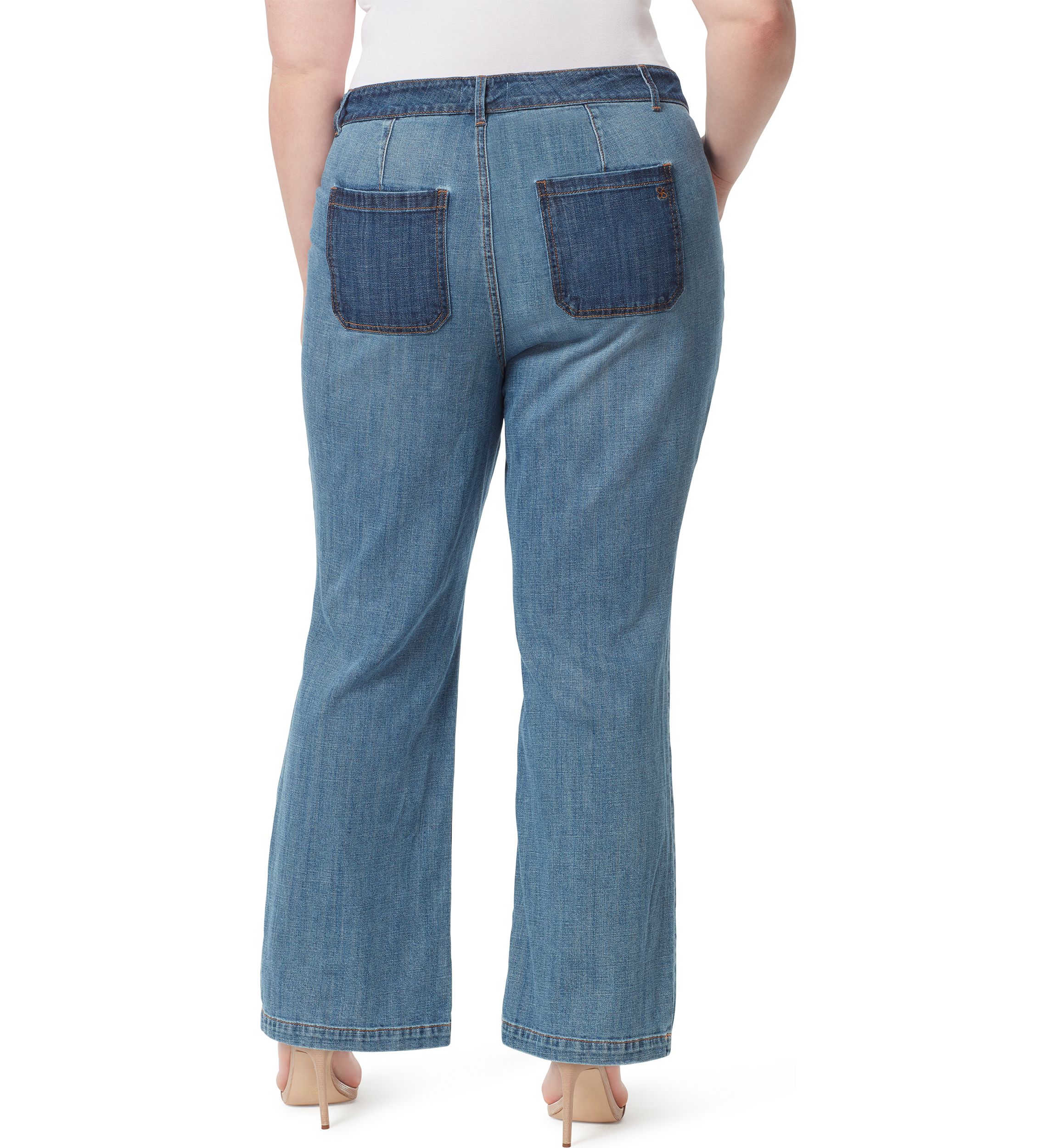 	  Plus Size Wide Leg Pocketed Denim Jeans 
