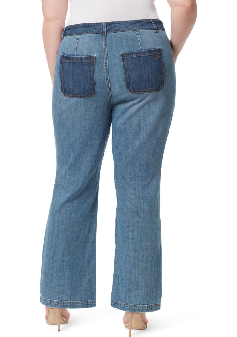 	  Plus Size Wide Leg Pocketed Denim Jeans 